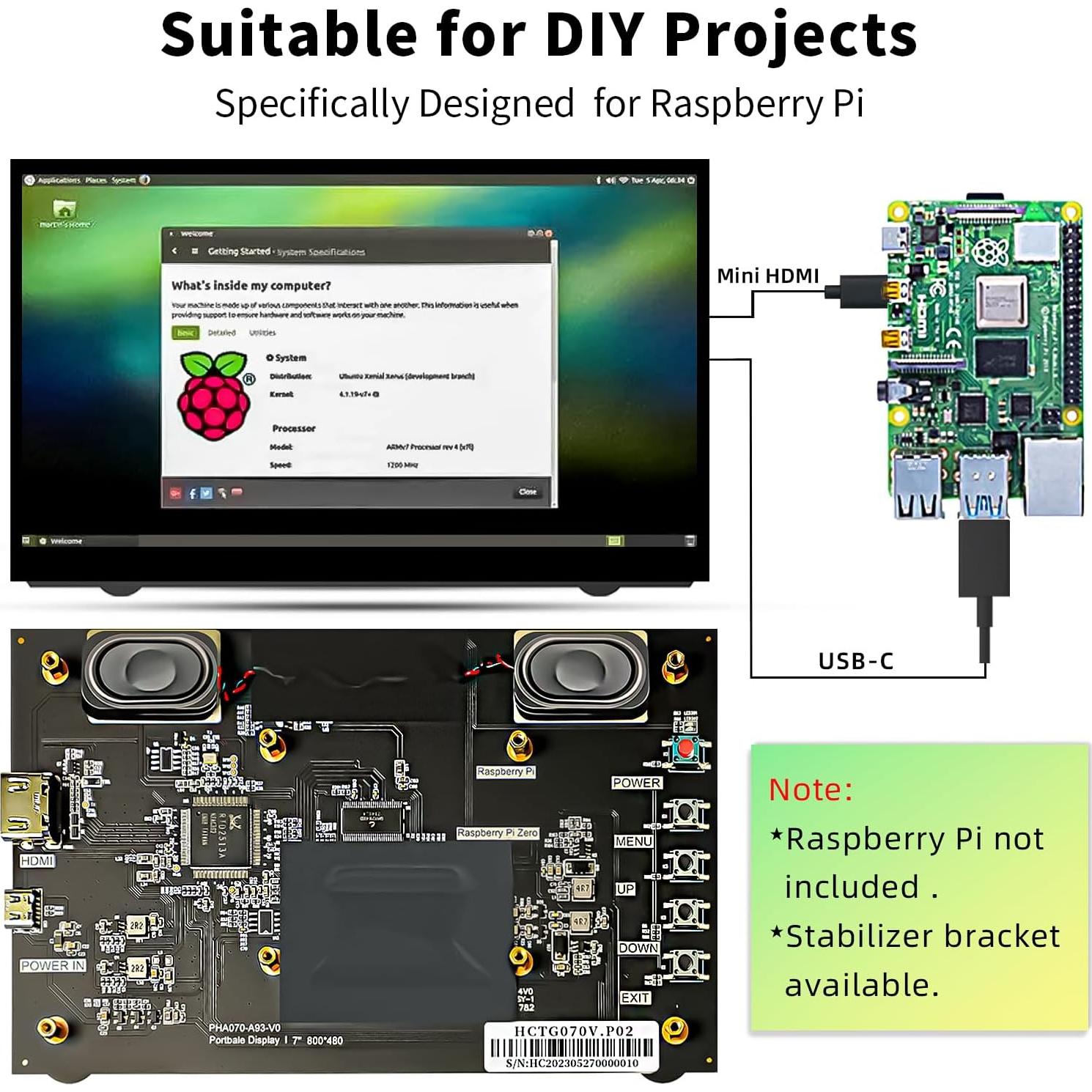 Monitor LCD 7" HAMTYSAN 800x480 HDMI con altavoces