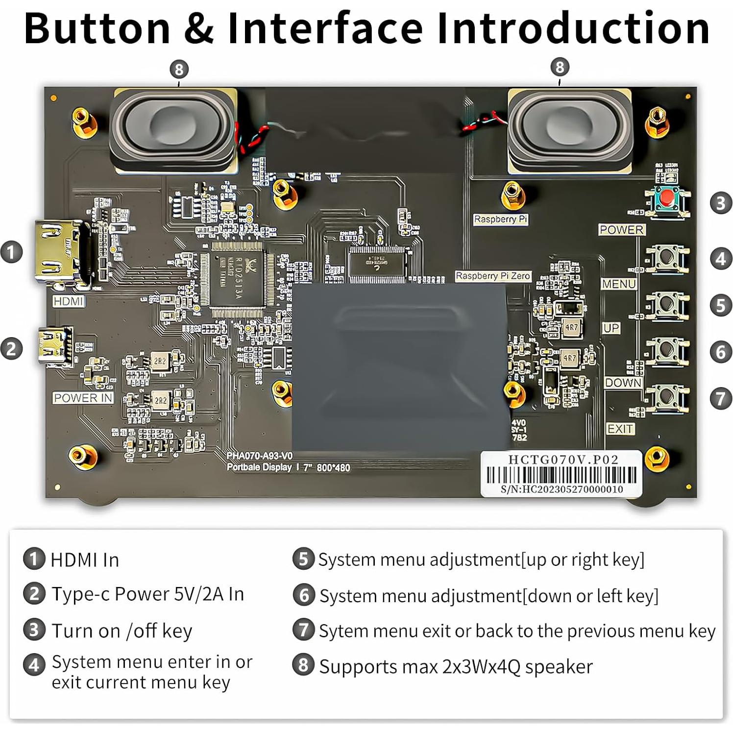 Monitor LCD 7" HAMTYSAN 800x480 HDMI con altavoces