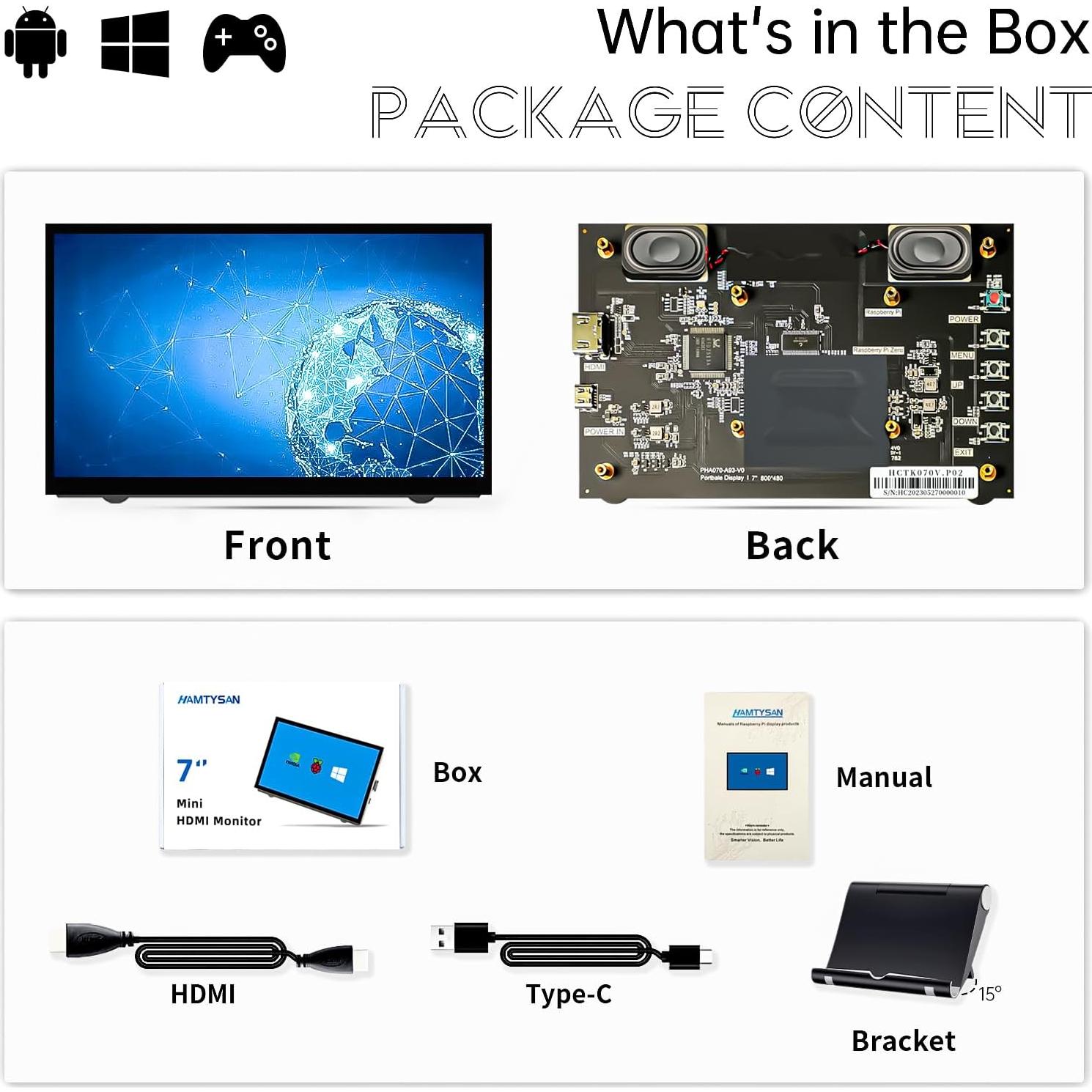 Monitor LCD 7" HAMTYSAN 800x480 HDMI con altavoces