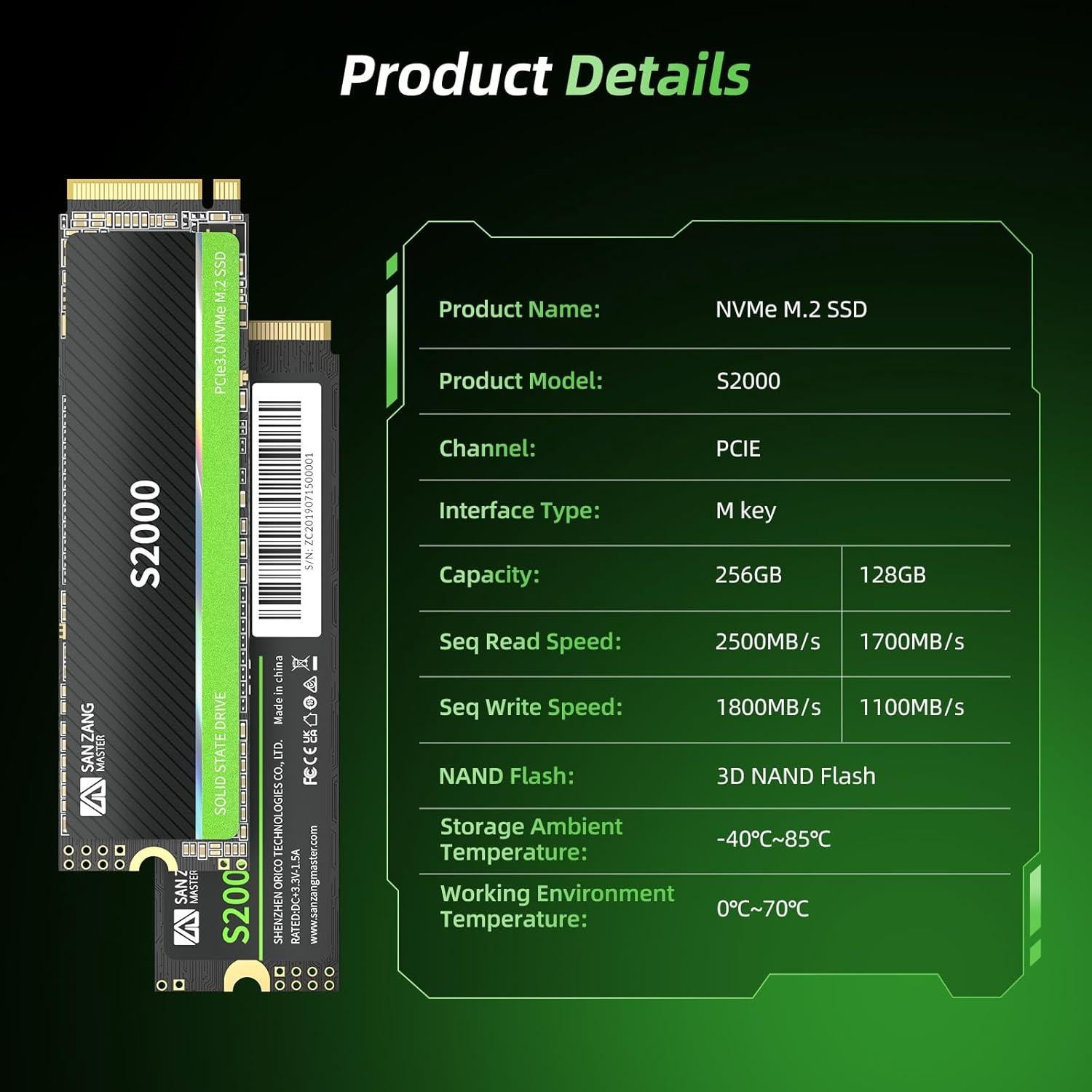 SSD Interno SAN ZANG MASTER S2000 128GB M.2 NVMe 1700MB/s