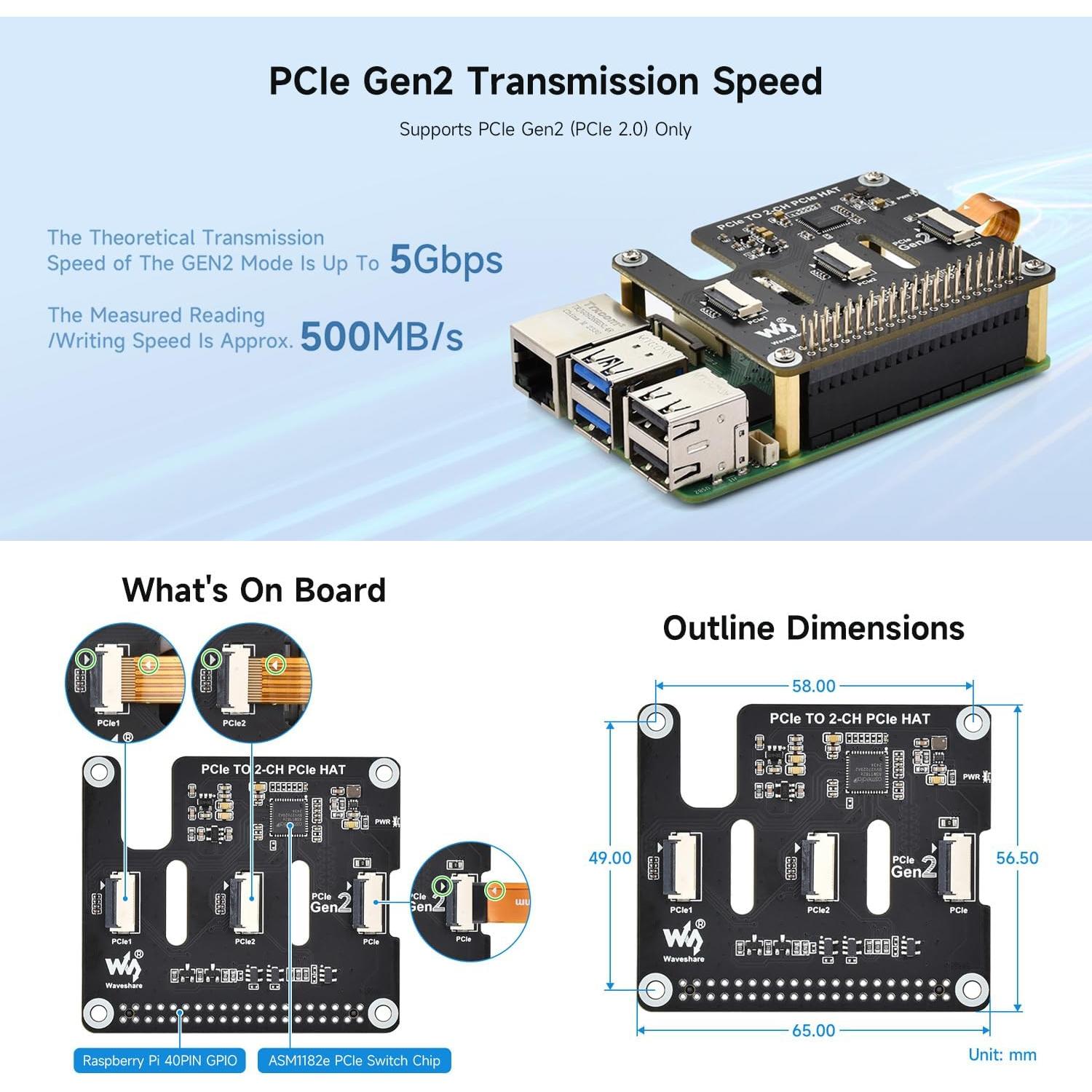 Placa Adaptadora PCIe FFC Waveshare para Raspberry Pi 5