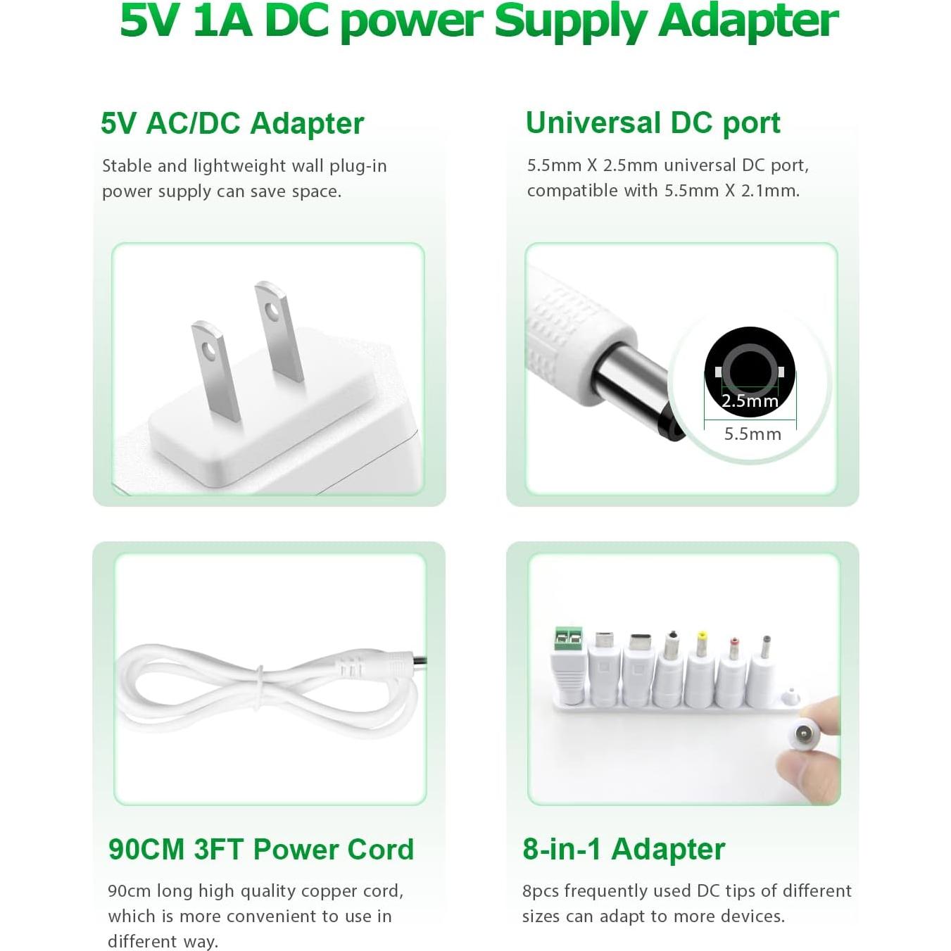 Adaptador de Alimentación AC/DC 5V 1A Arkare con 8 Enchufes