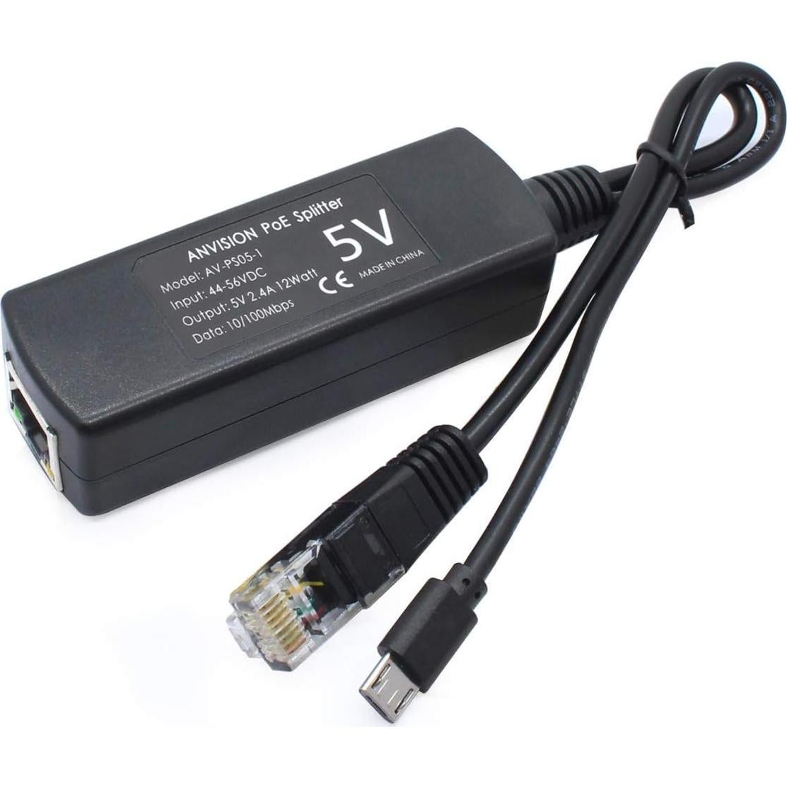 Adaptador PoE Splitter ANVISION 5V 2.4A Micro USB para Cámara IP