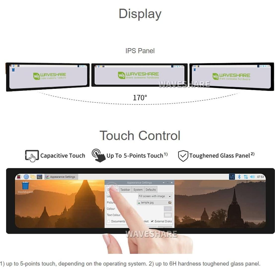 Pantalla LCD Táctil 11.9" Waveshare HDMI 320x1480 IPS