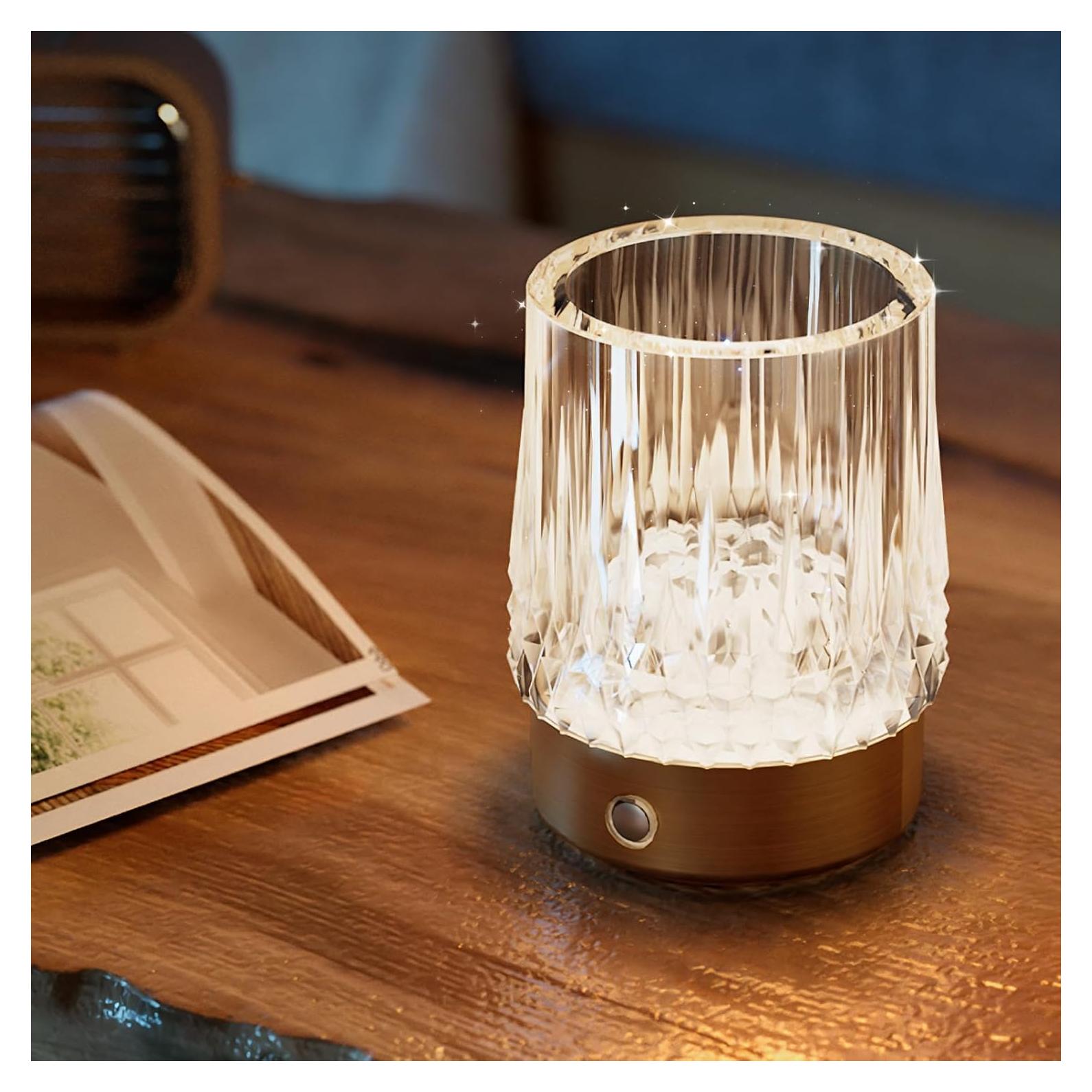 Lámpara de Mesa KOSTA Jarrón Cristal Oro Táctil Recargable