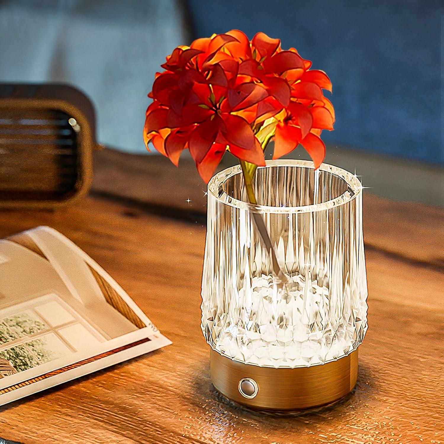 Lámpara de Mesa KOSTA Jarrón Cristal Oro Táctil Recargable