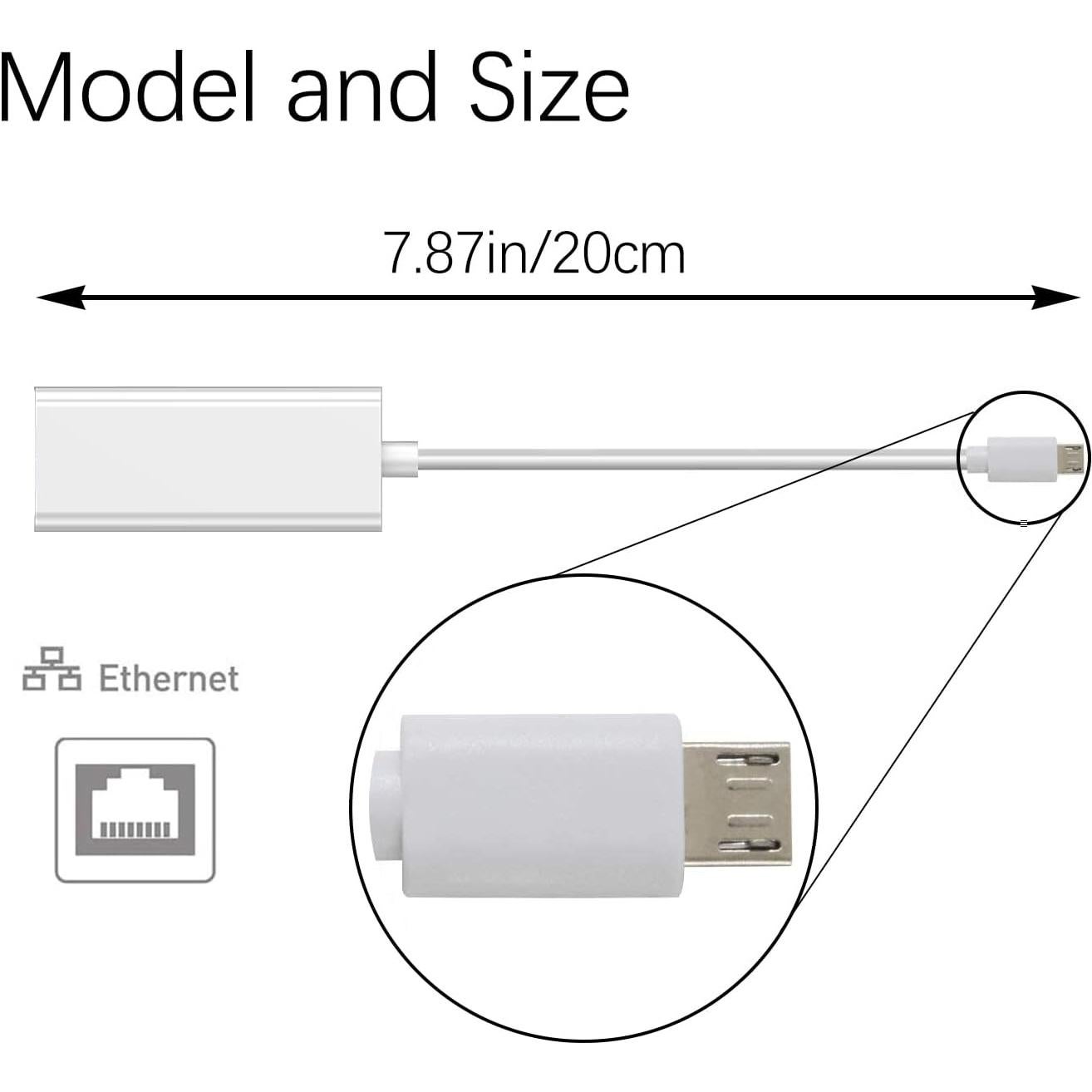 Adaptador Micro USB a RJ45 Ethernet Sinforcon 100Mbps