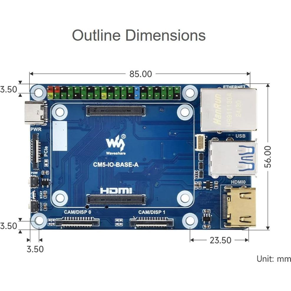 Mini Base Board Waveshare para Raspberry Pi CM5 Lite eMMC