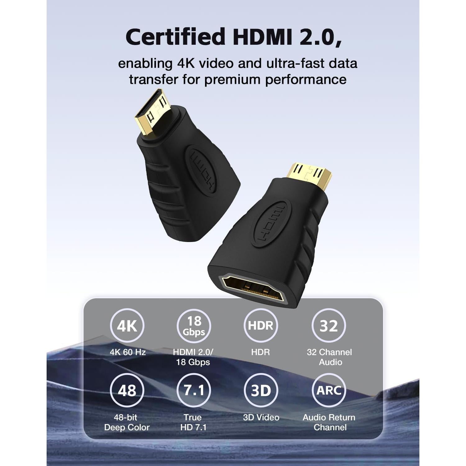 Adaptador VCE Mini HDMI a HDMI 4K, Conector Oro para DSLR