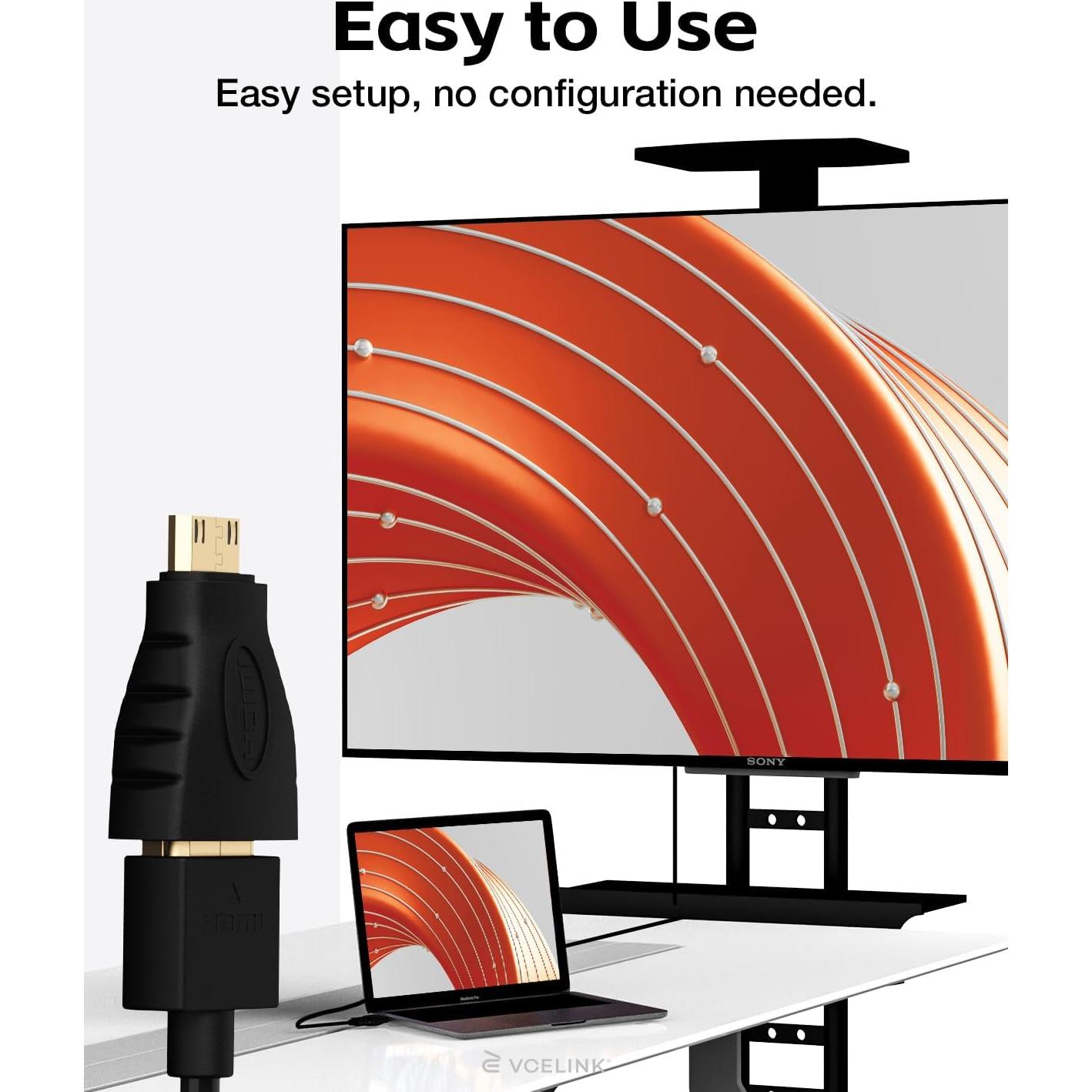 Adaptador VCE Mini HDMI a HDMI 4K, Conector Oro para DSLR