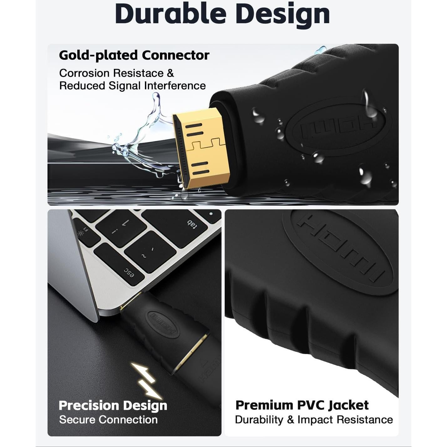 Adaptador VCE Mini HDMI a HDMI 4K, Conector Oro para DSLR