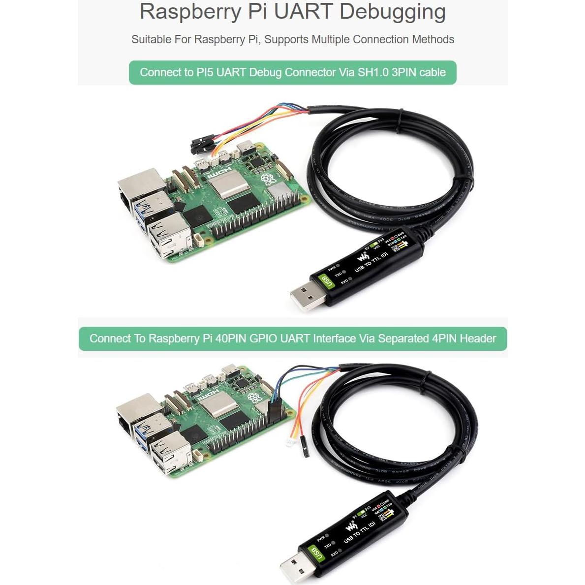 Cable Adaptador USB a TTL Waveshare FT232RNL 3.3V/5V