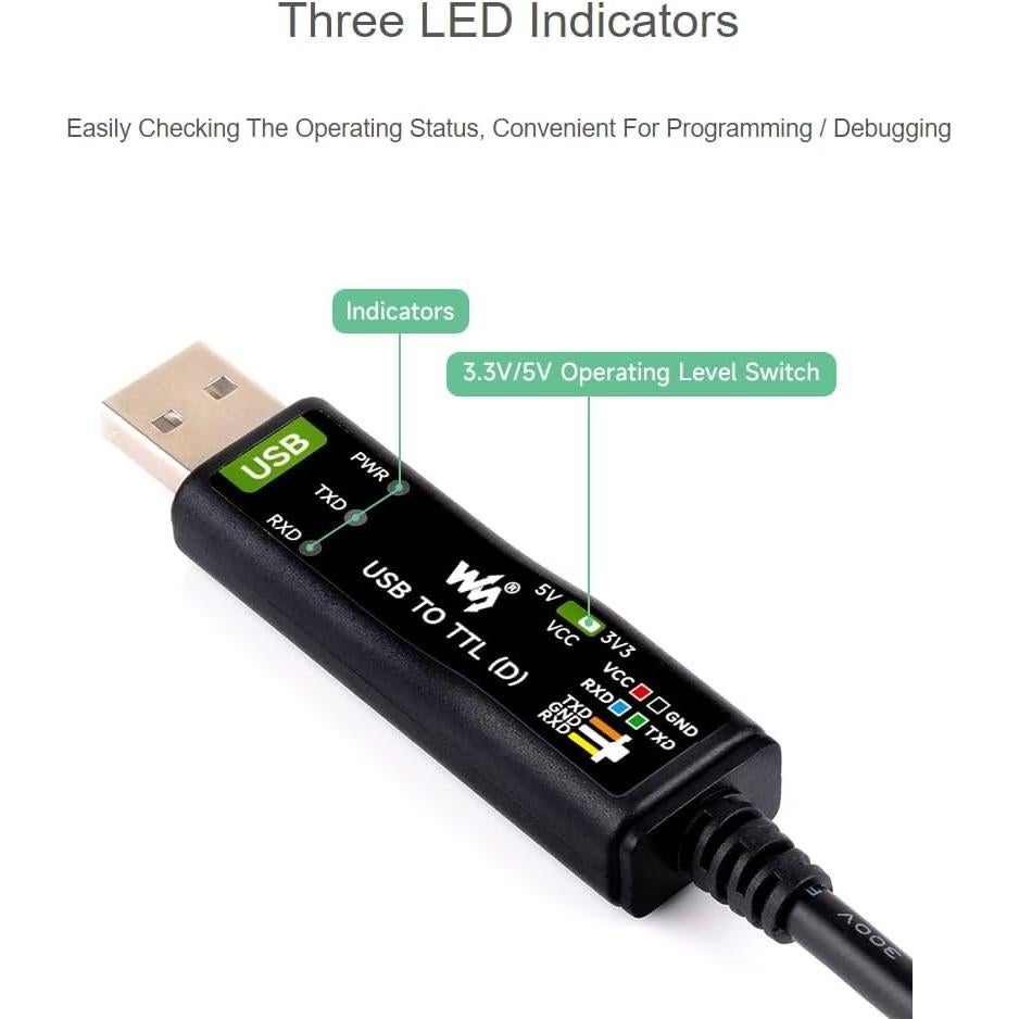 Cable Adaptador USB a TTL Waveshare FT232RNL 3.3V/5V