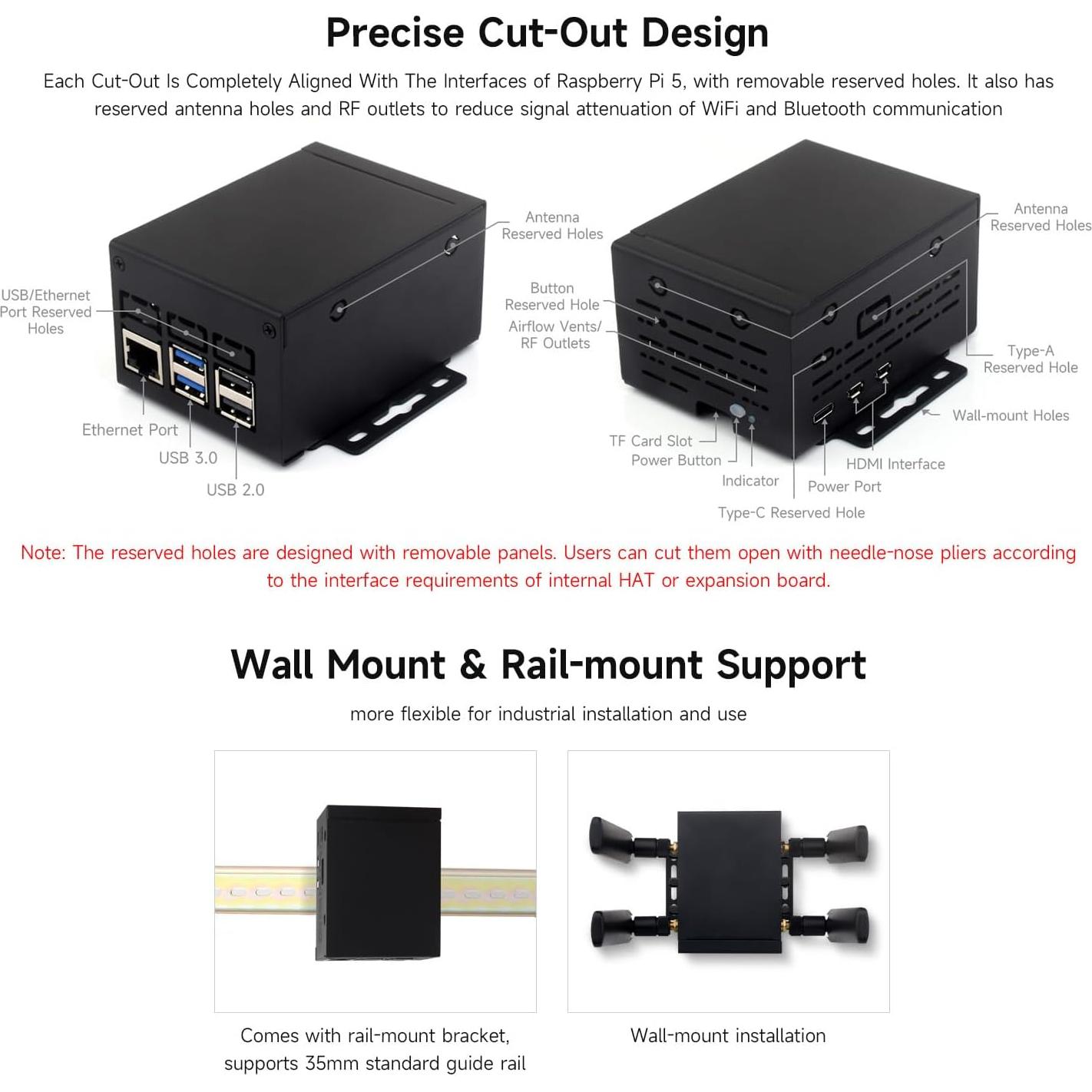 Caja de Metal Industrial Waveshare PI5-CASE-D para Raspberry Pi 5