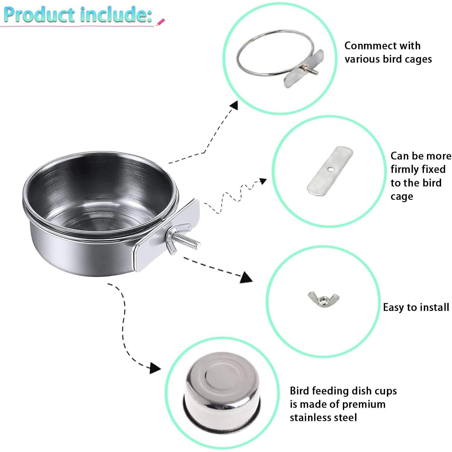 Tazas de Comedero para Loros Kathson Acero Inoxidable 2 Pcs