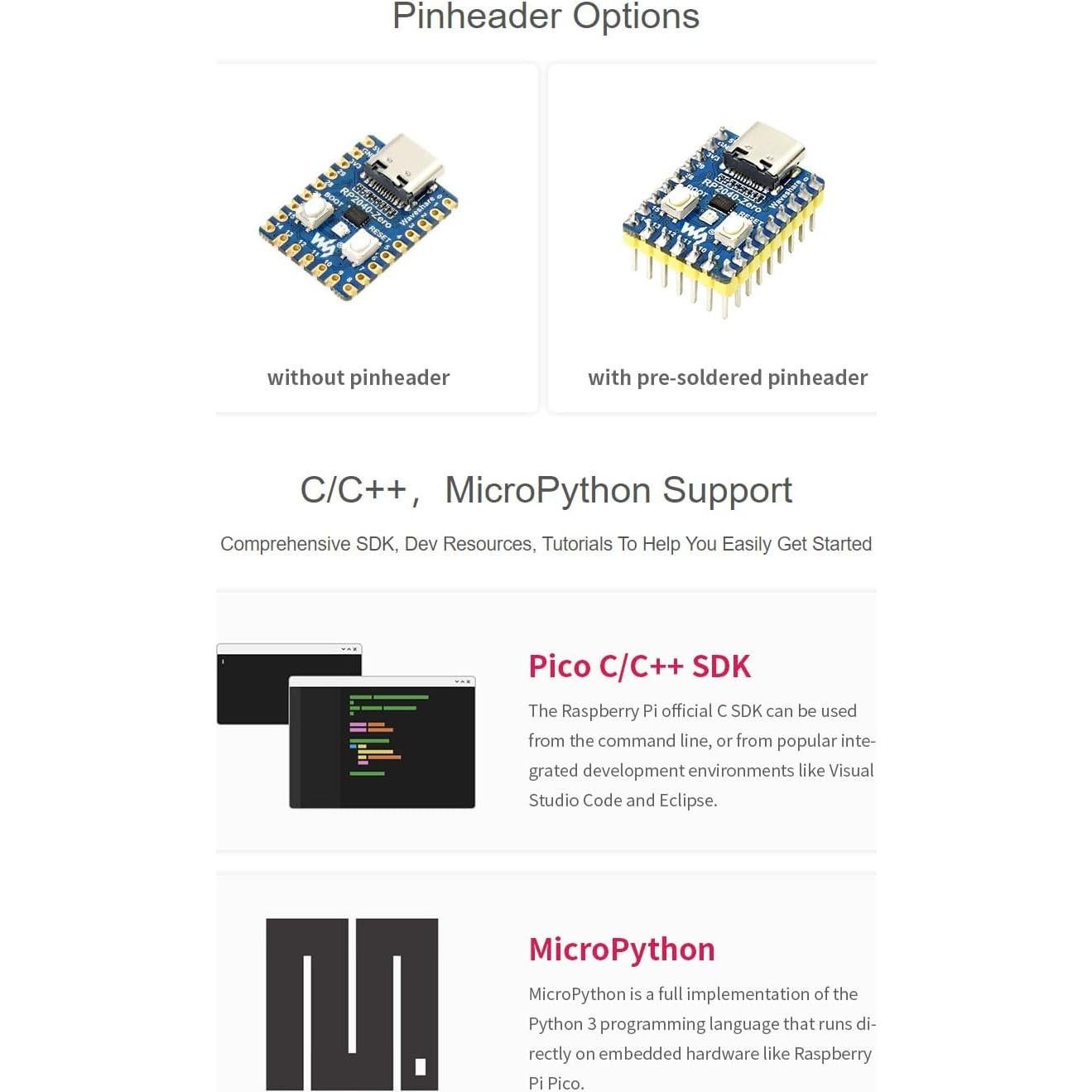Placa MCU Waveshare RP2040-Zero 19.94g 133MHz USB-C