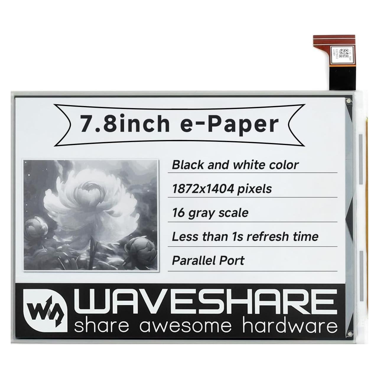Pantalla E-Ink 7.8" Waveshare 1872x1404 para Raspberry Pi