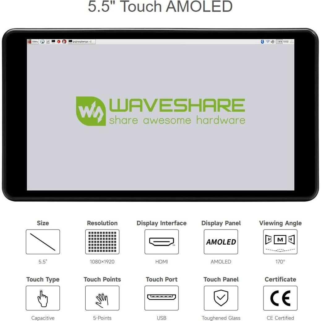 Pantalla AMOLED 5.5" Waveshare 1080x1920 para Raspberry Pi