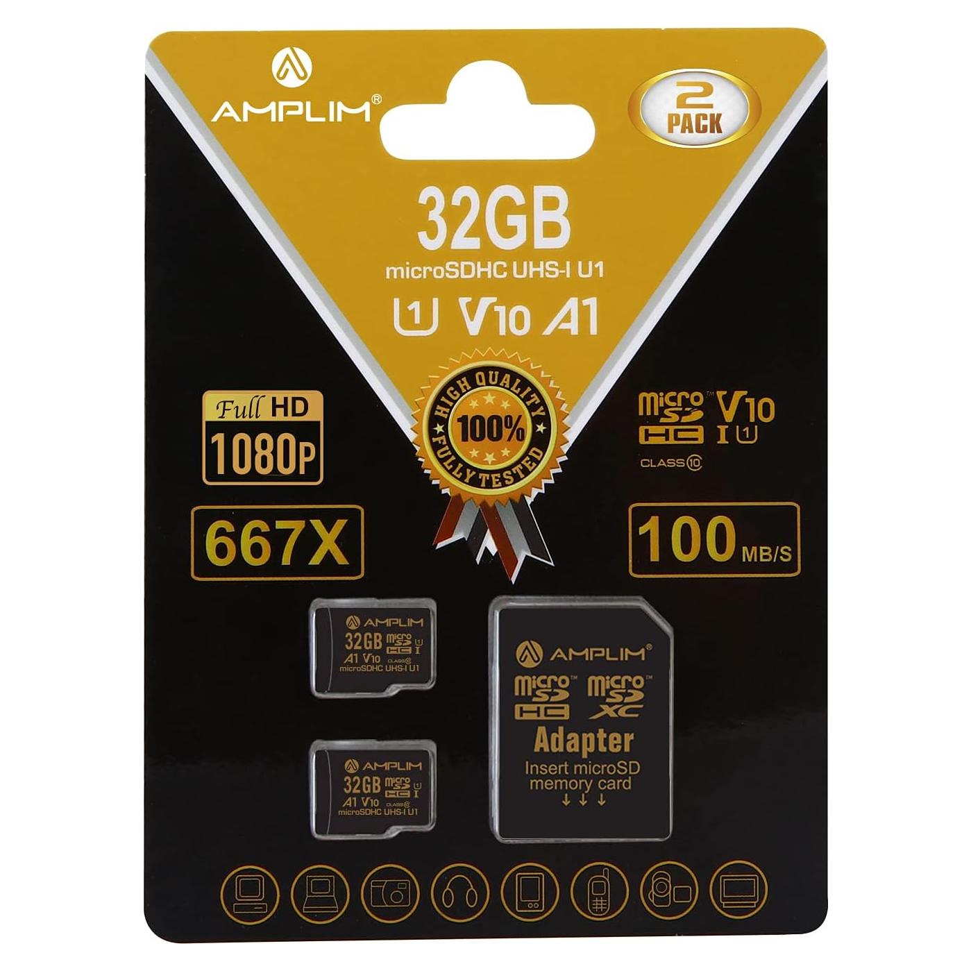 Tarjeta Micro SD Amplim 32GB Clase 10 UHS-I V10 con Adaptadores