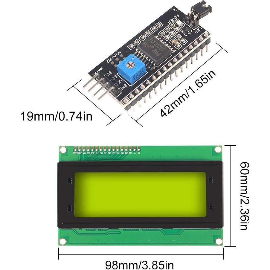Módulo LCD 2004 I2C DORHEA 20x4 Verde con Adaptador