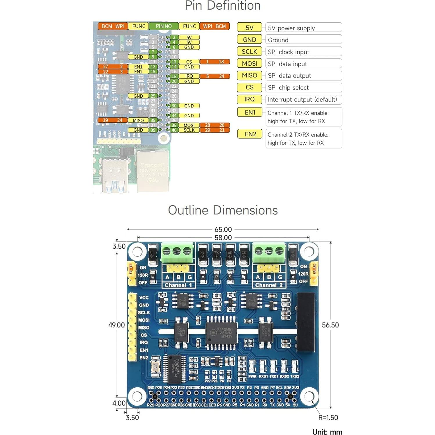 HAT de Expansión RS485 Aislado Waveshare 2 Canales para Raspberry Pi