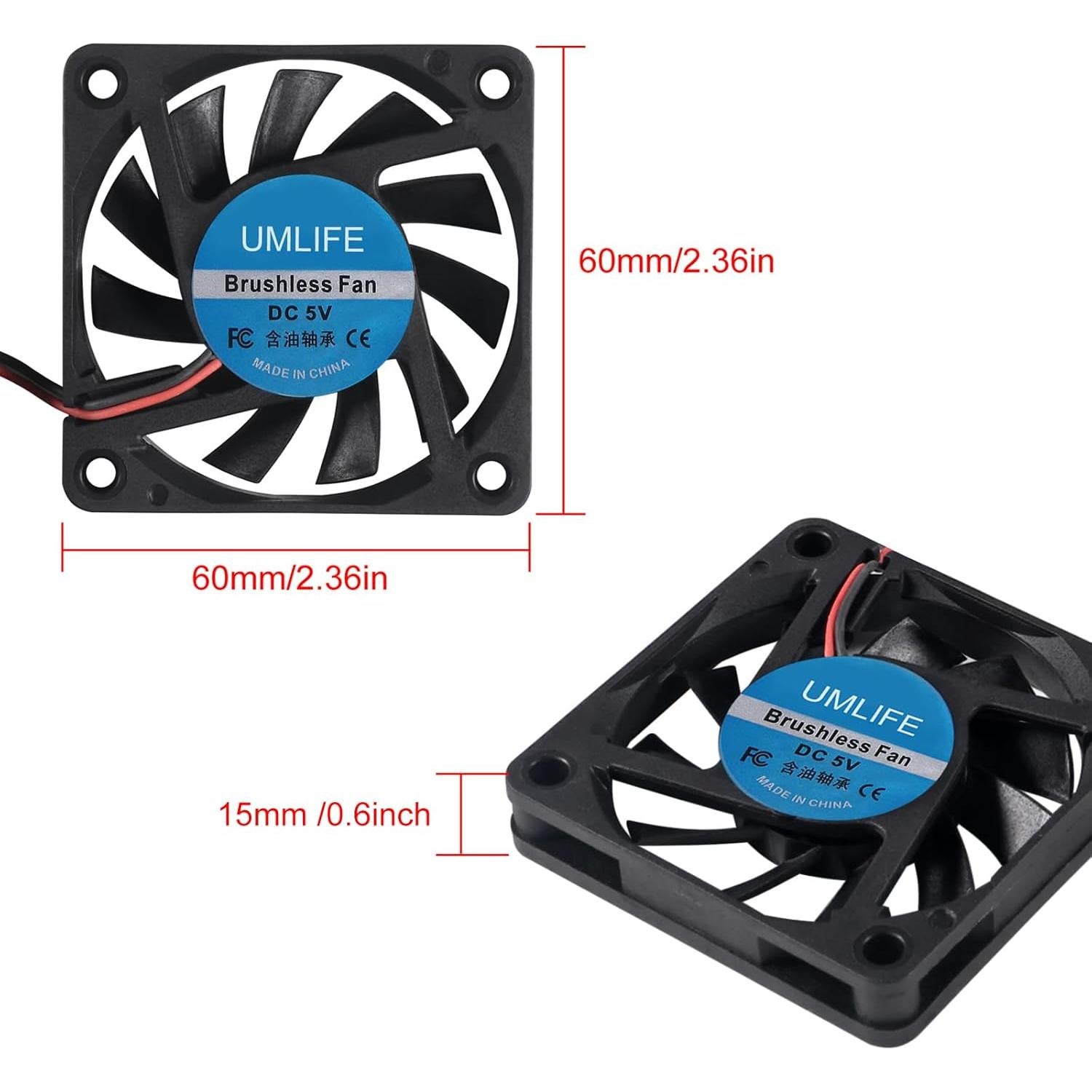 4 Ventiladores USB 60mm UMLIFE 6015 5V para PC y Raspberry Pi