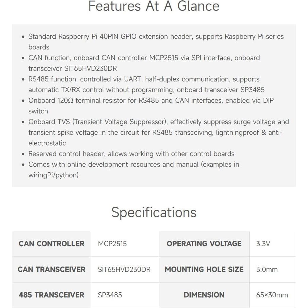 Waveshare RS485 CAN HAT para Raspberry Pi - Comunicación Estable