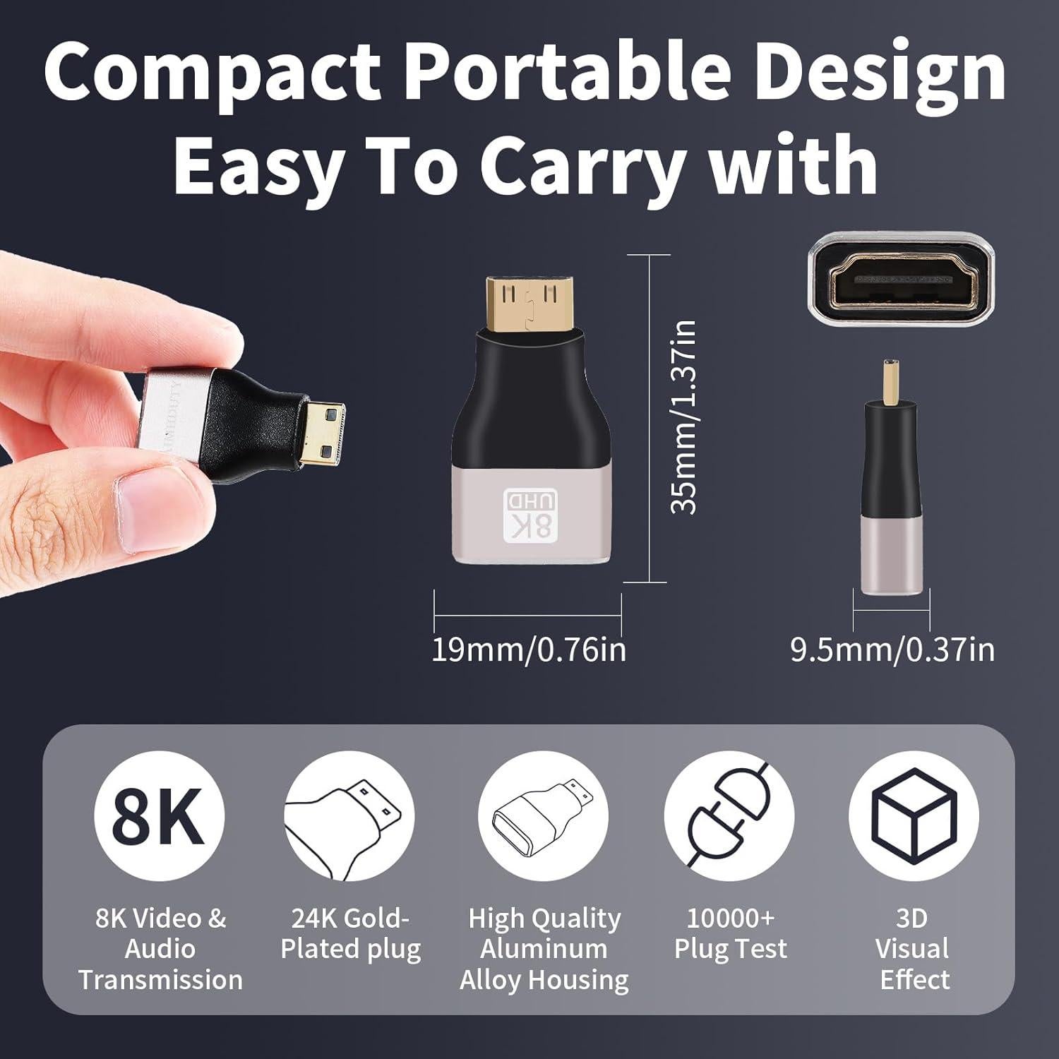 Adaptador Mini HDMI a HDMI 8K 2-Pack AIMHDUTY 19.98g