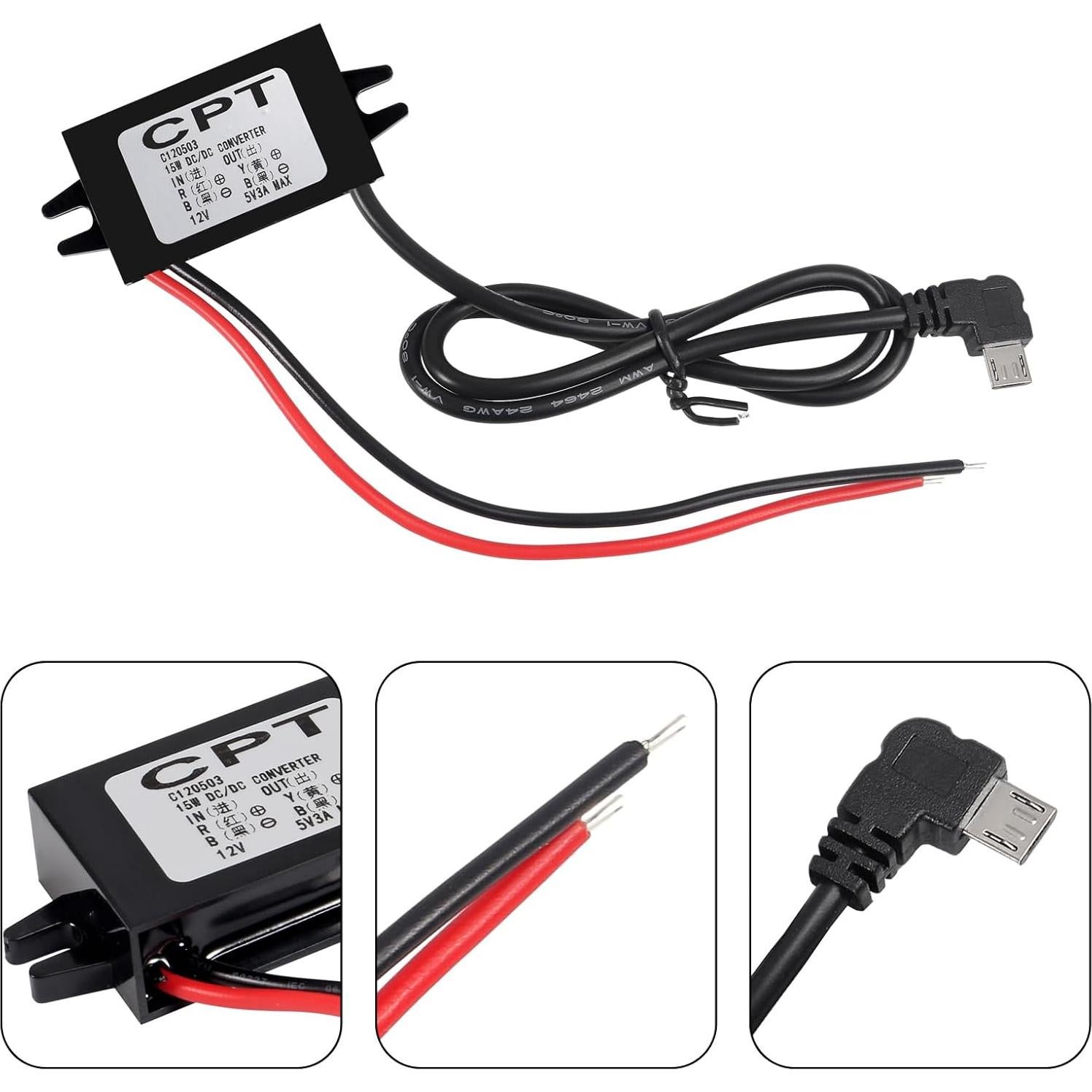 Convertidor 12V a 5V Micro USB AOICRIE 3A 15W a Prueba de Agua