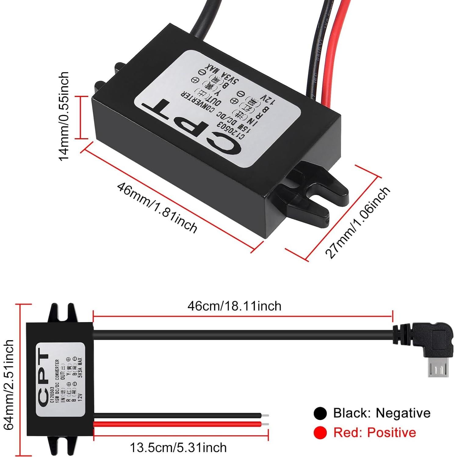 Convertidor 12V a 5V Micro USB AOICRIE 3A 15W a Prueba de Agua