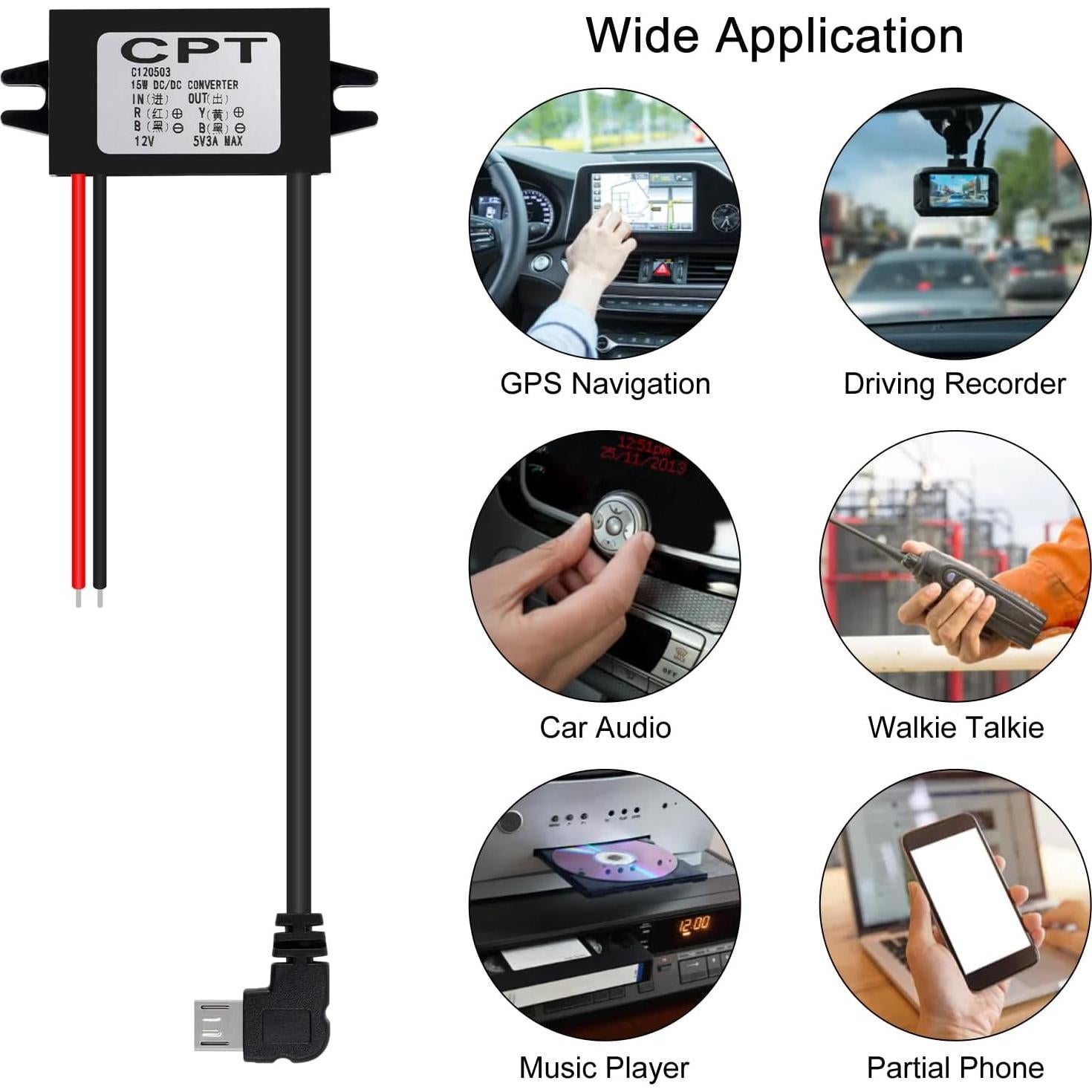 Convertidor 12V a 5V Micro USB AOICRIE 3A 15W a Prueba de Agua