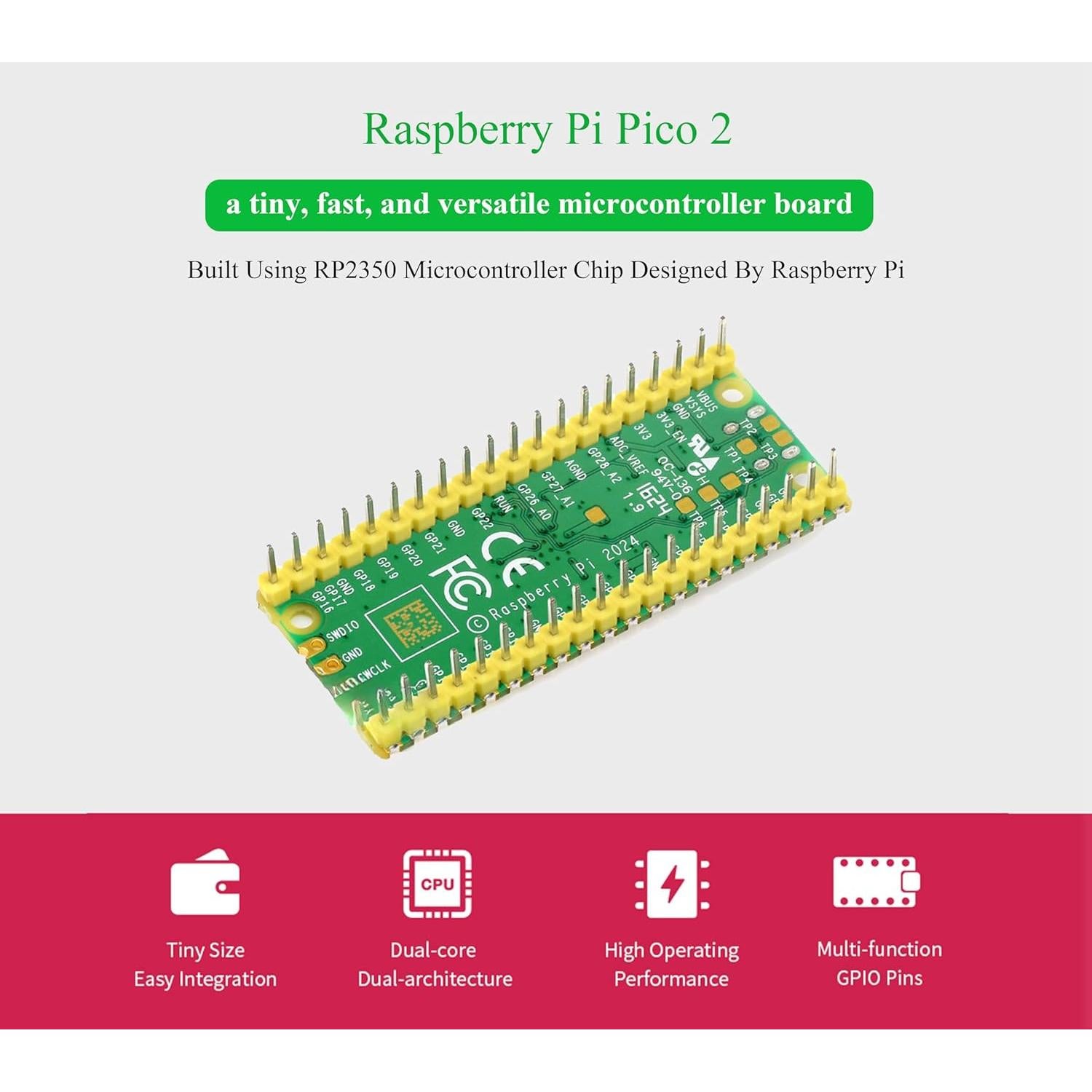 Kit Microcontrolador Wonrabai Pico 2 con Encabezado Pre-soldado