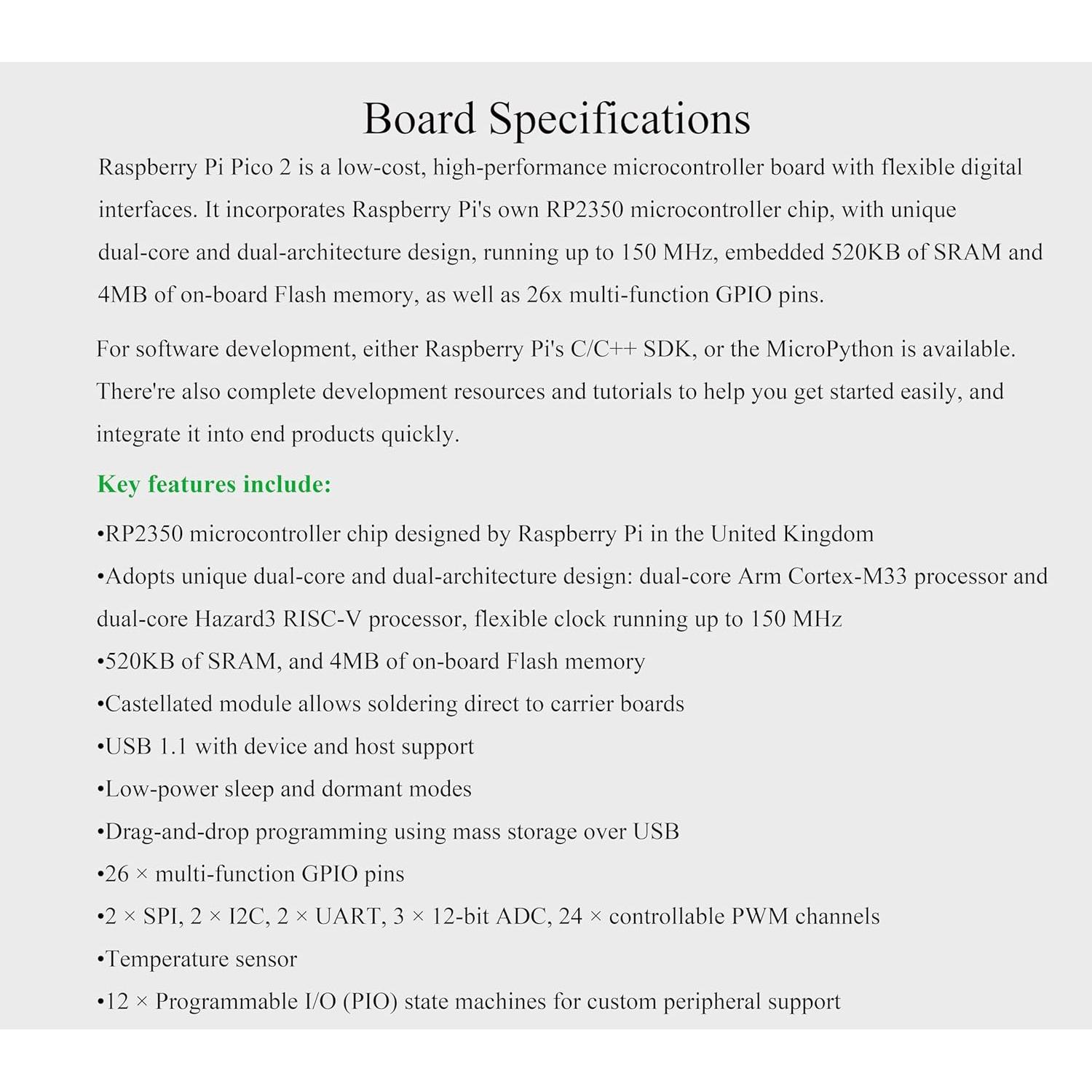Kit Microcontrolador Wonrabai Pico 2 con Encabezado Pre-soldado