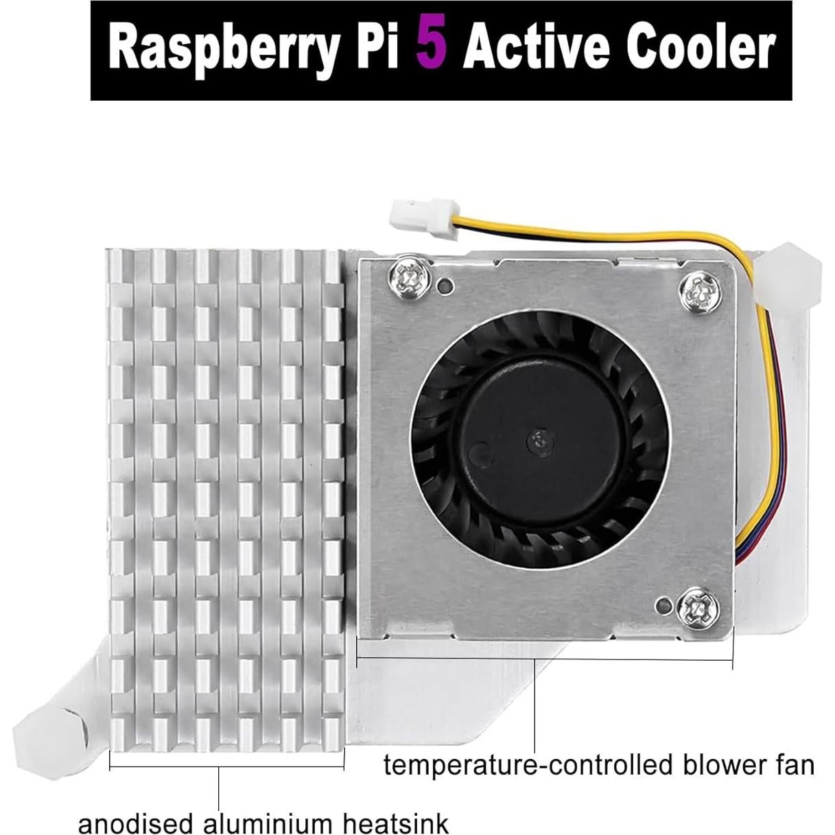 Enfriador Activo Raspberry Pi 5 con Ventilador 30mm y Disipador