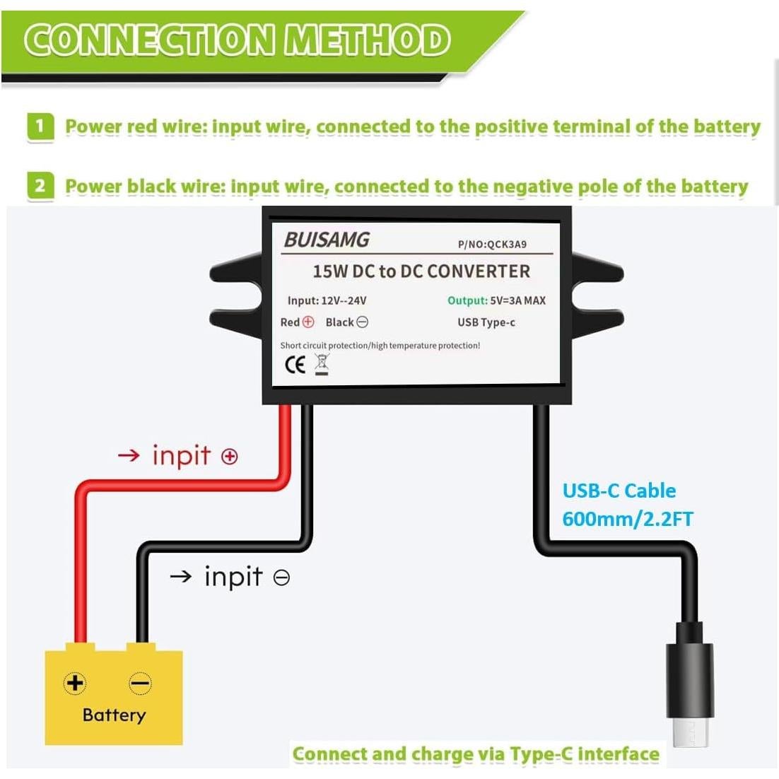 Convertidor de Potencia DC 12V/24V a 5V Kabeino USB-C 3A