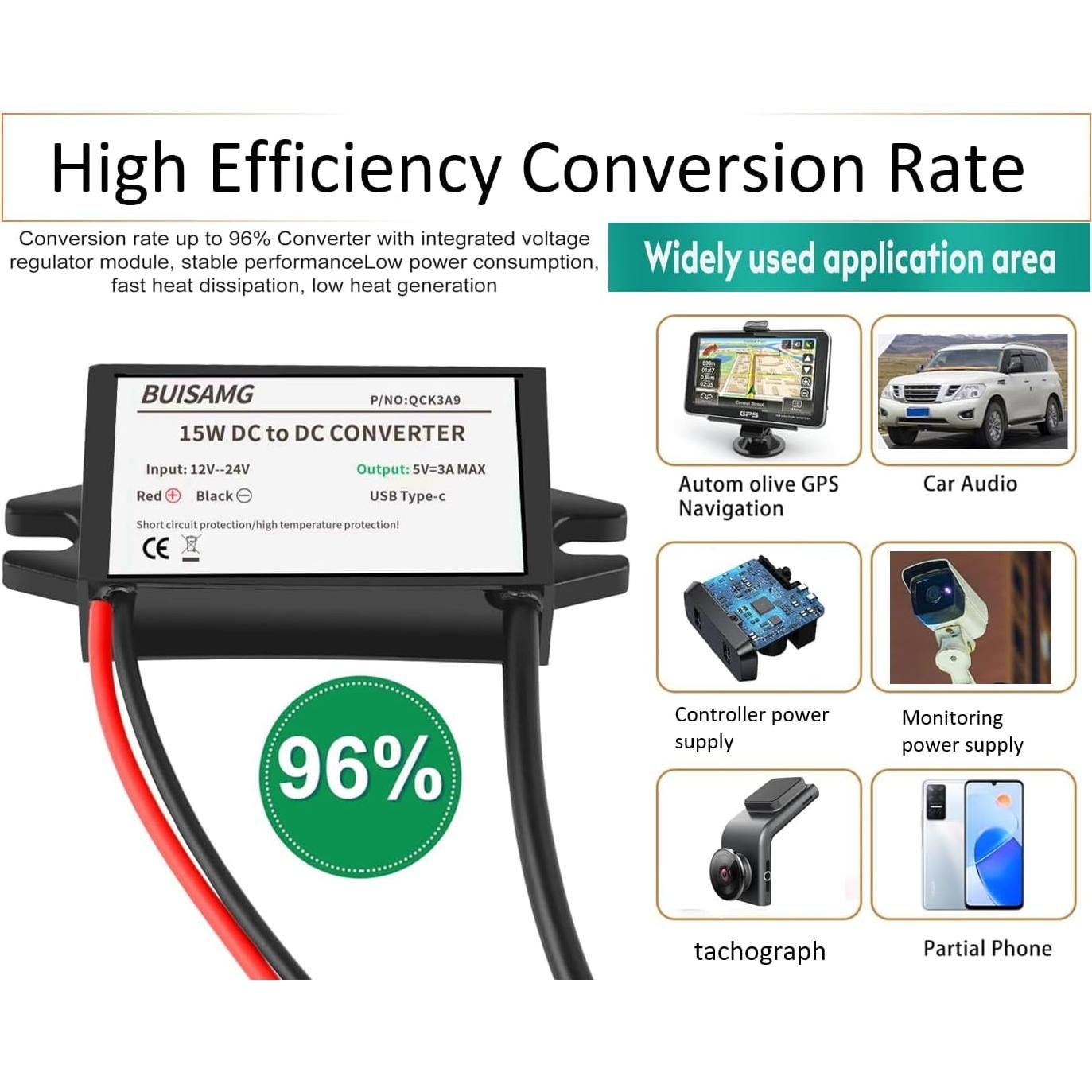 Convertidor de Potencia DC 12V/24V a 5V Kabeino USB-C 3A