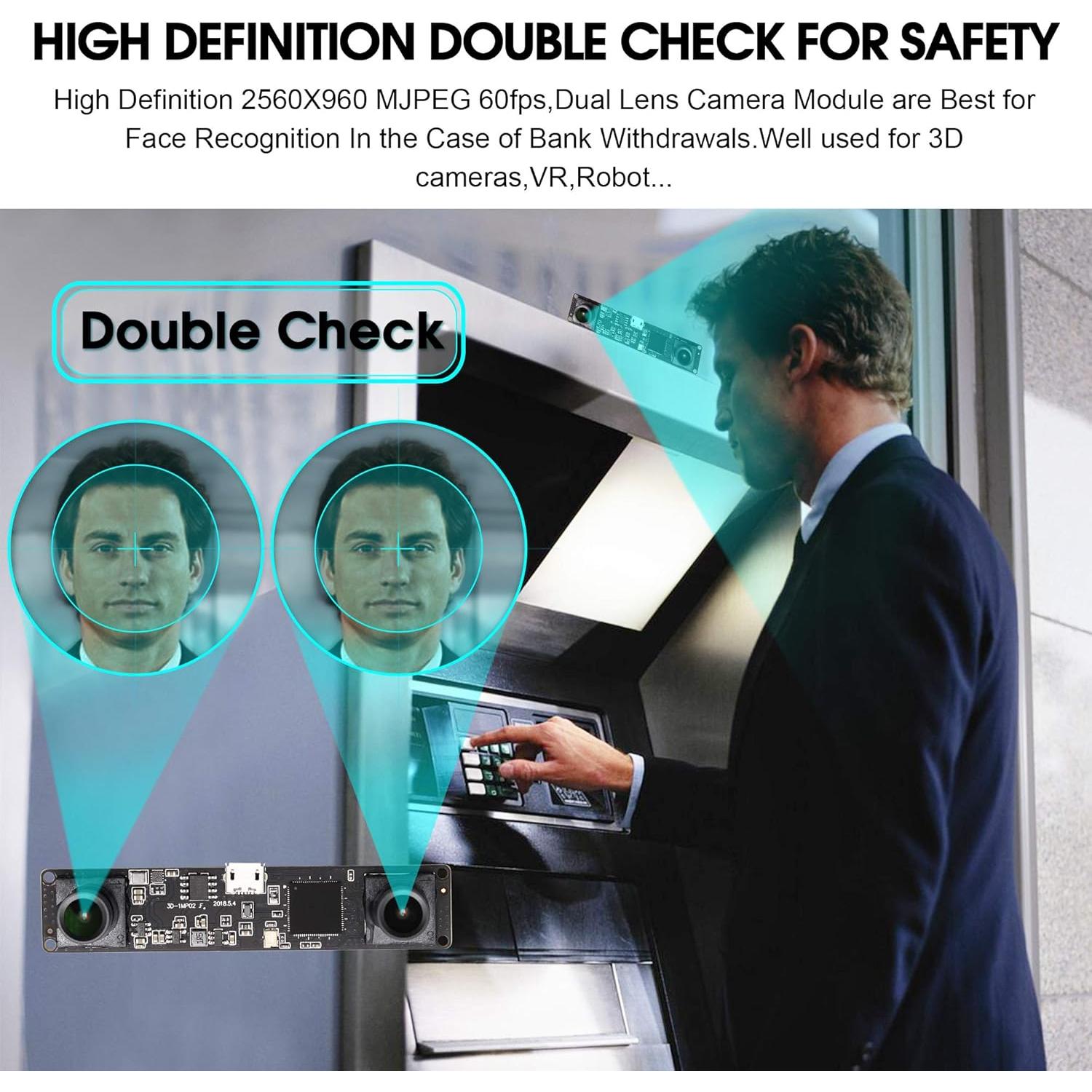 Módulo de Cámara USB ELP Doble Lente 1.3MP 960P 60fps