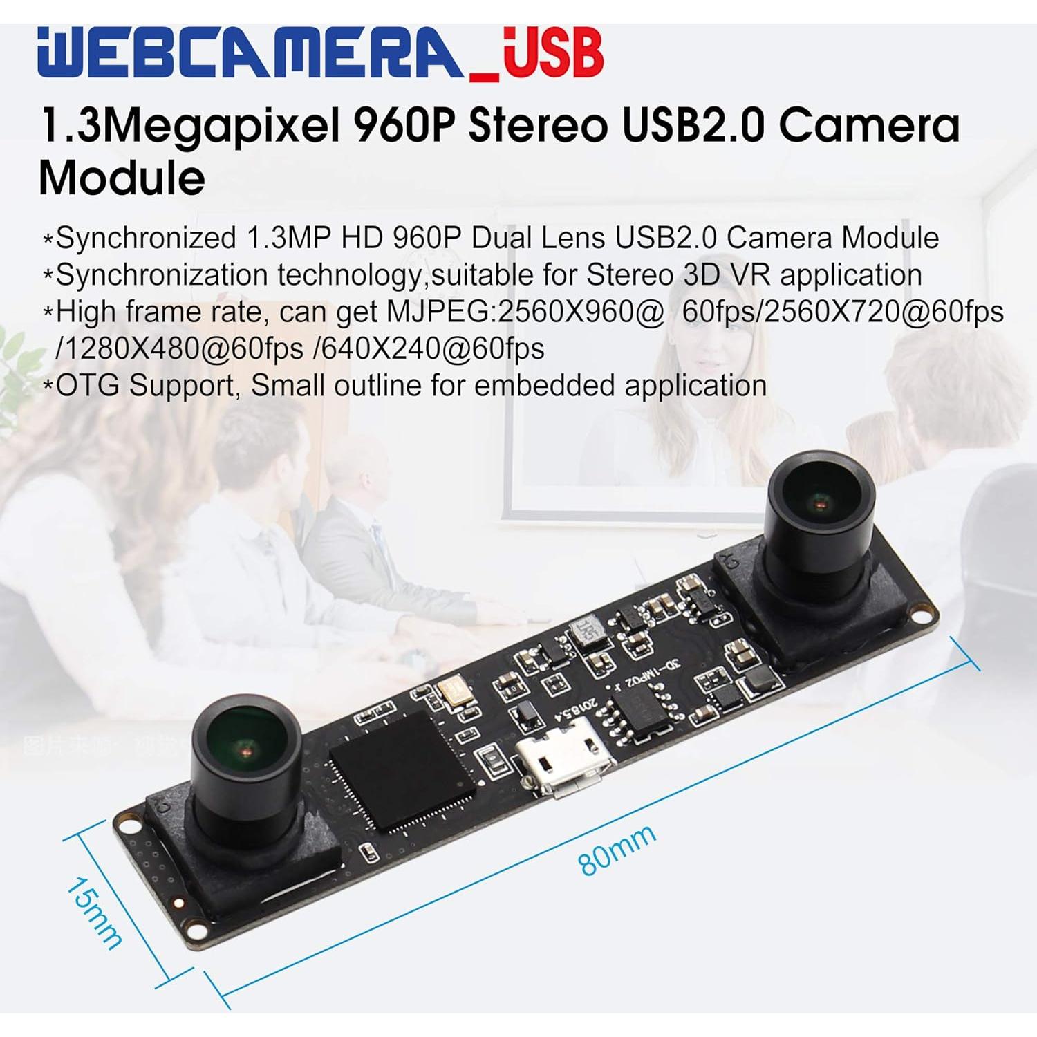 Módulo de Cámara USB ELP Doble Lente 1.3MP 960P 60fps