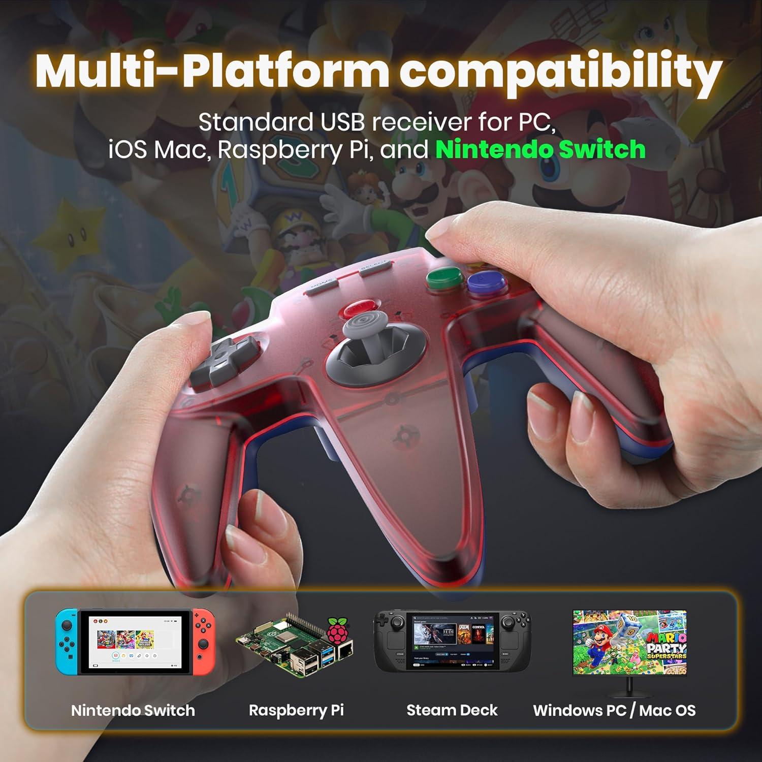 Controlador Inalámbrico N64 SAFFUN para Switch Online Rojo