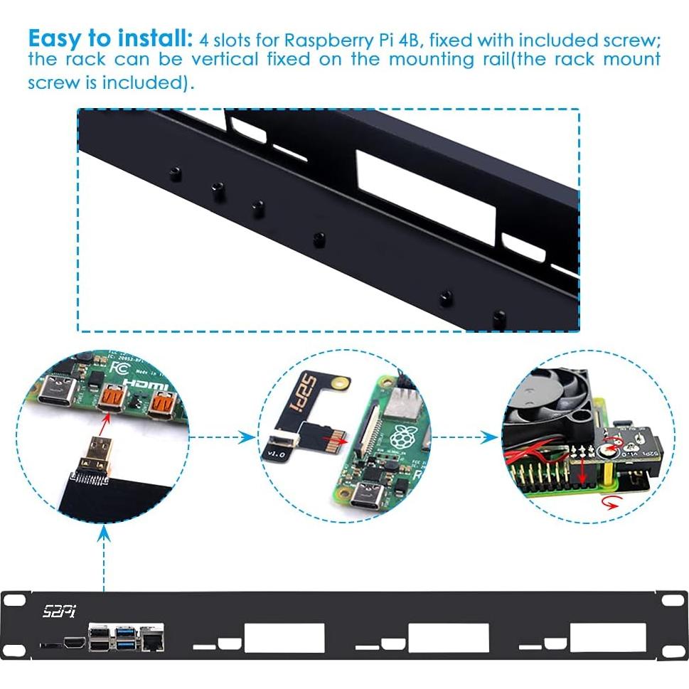 Montaje en Rack 1U GeeekPi para Raspberry Pi 4B con Ventiladores