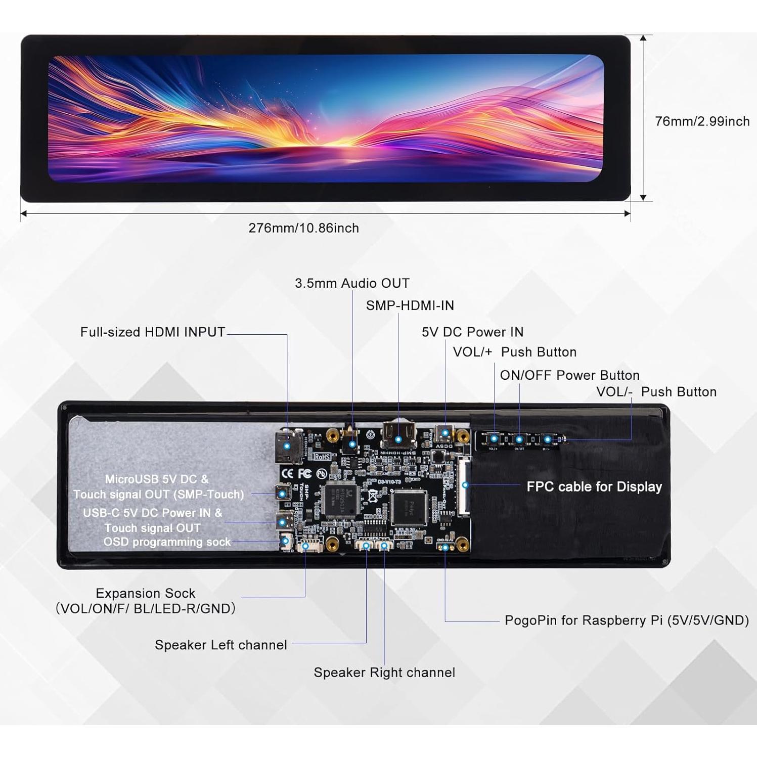 Pantalla Táctil Capacitiva GeeekPi 11.26" 1920x440 HDMI