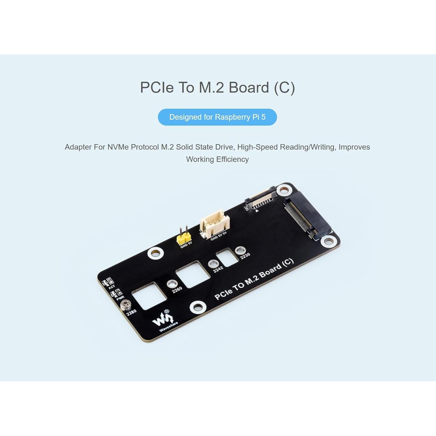 Adaptador PCIe a M.2 NVMe Waveshare para Raspberry Pi 5