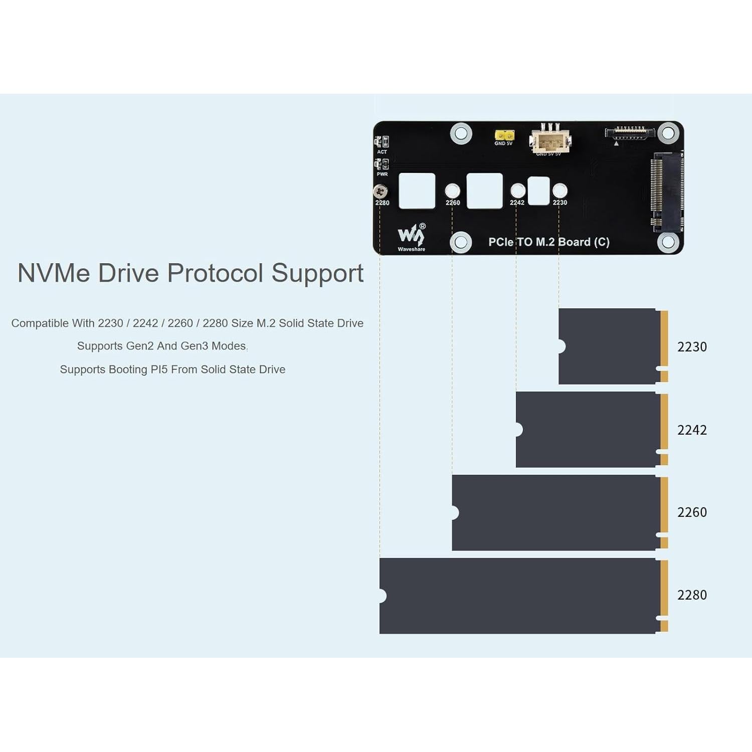 Adaptador PCIe a M.2 NVMe Waveshare para Raspberry Pi 5