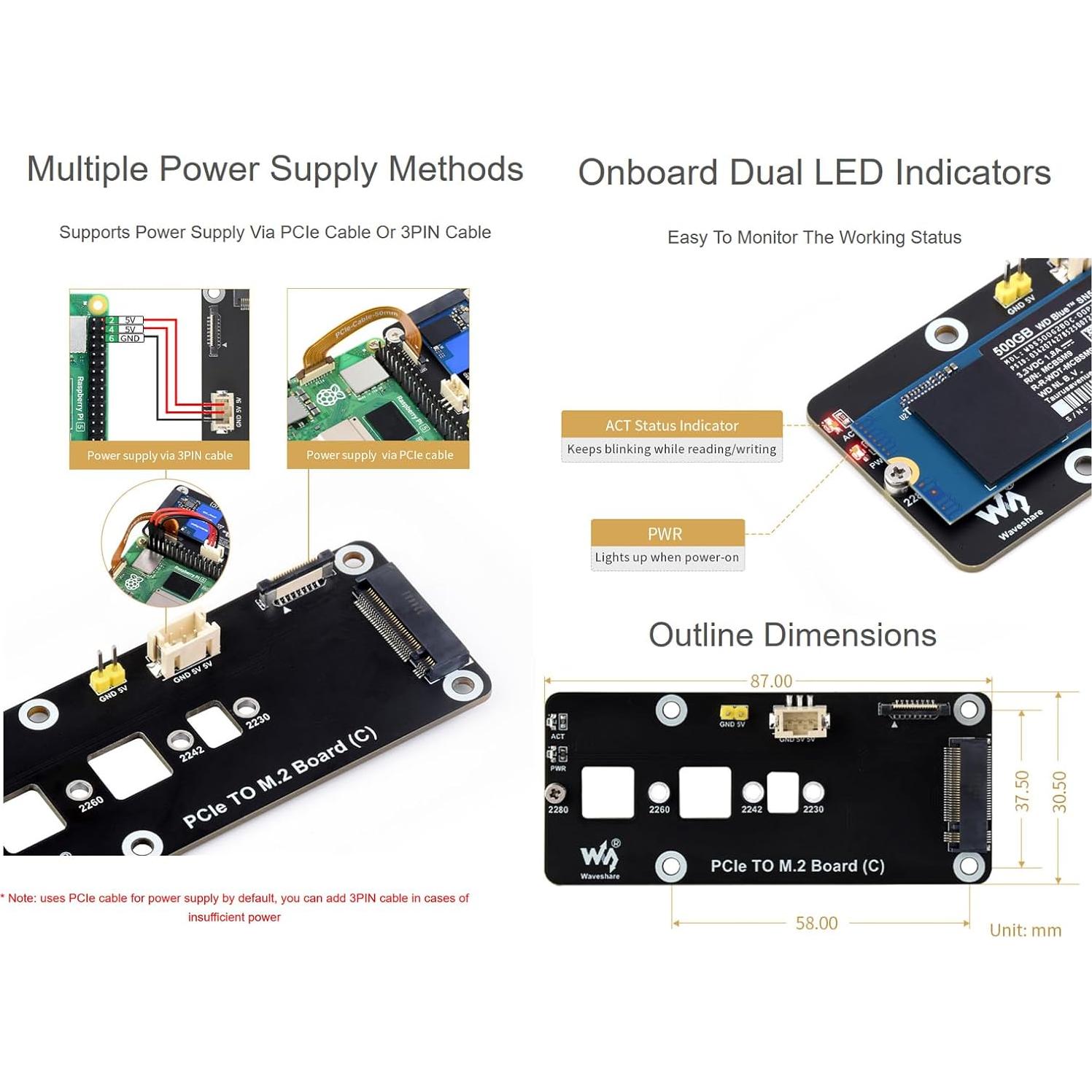 Adaptador PCIe a M.2 NVMe Waveshare para Raspberry Pi 5