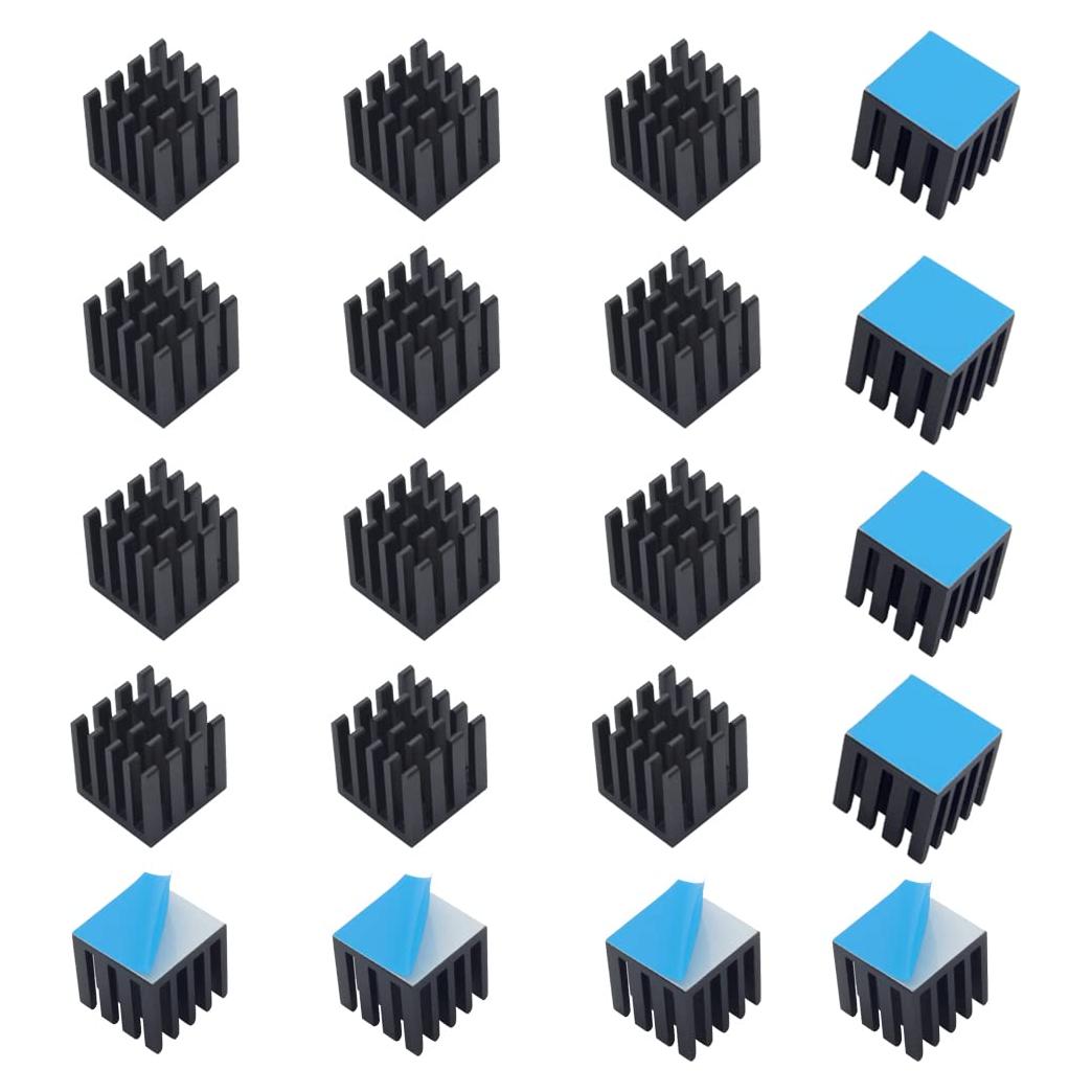 20 Disipadores de Aluminio 15x15x15mm con Cinta Adhesiva