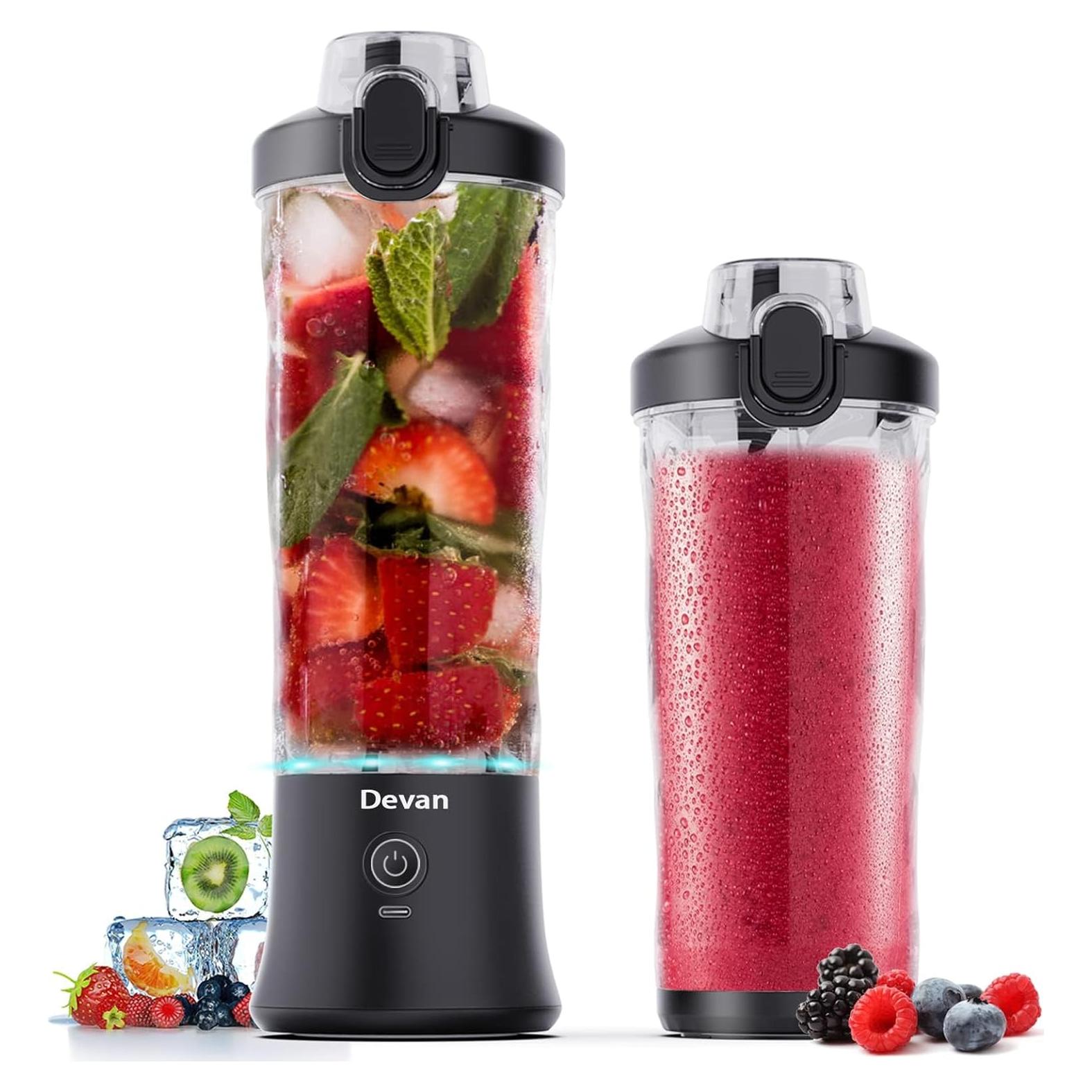 Licuadora Portátil Devan 20 oz Sin BPA Impermeable Negra