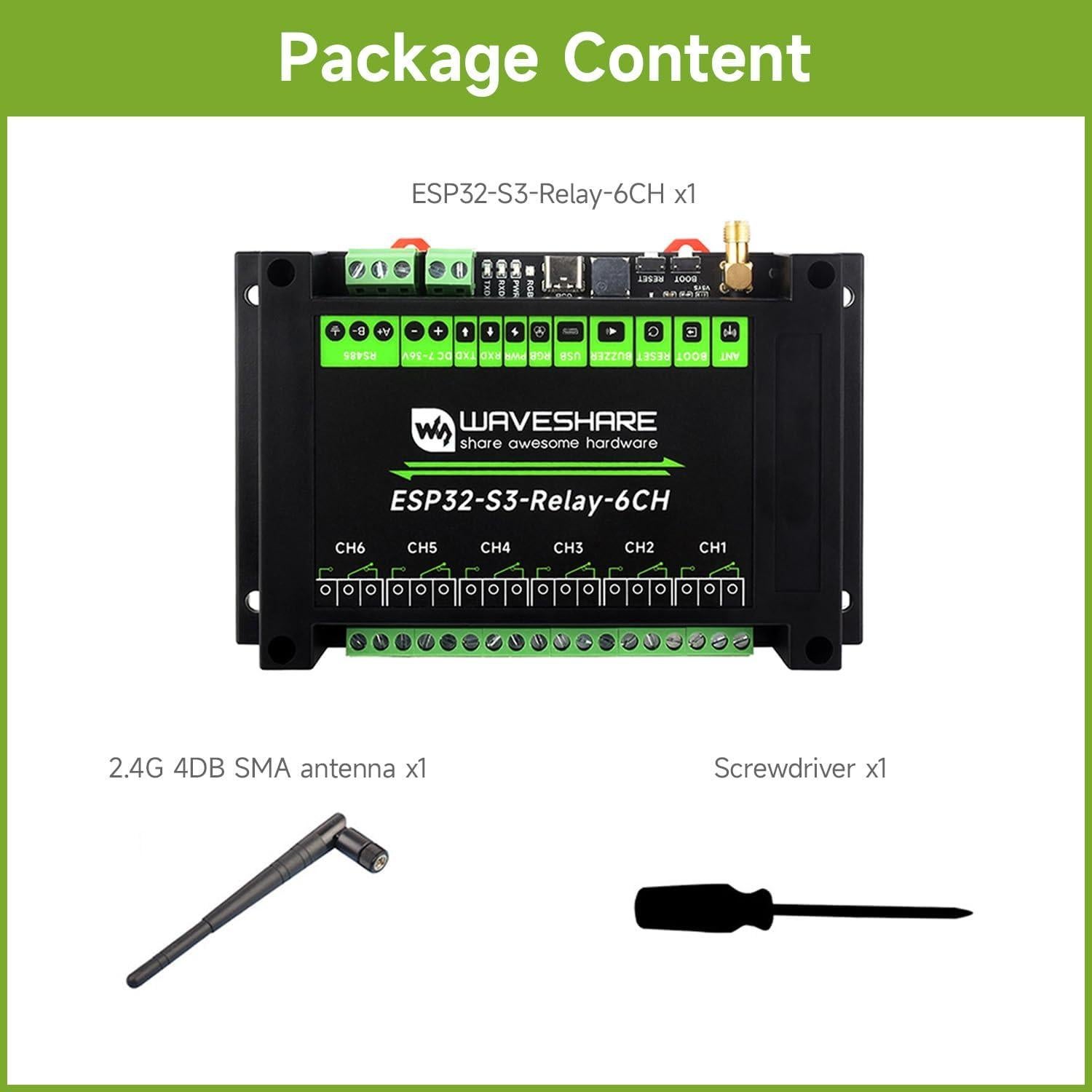 Módulo Relé WiFi 6 Canales Waveshare ESP32-S3 300g