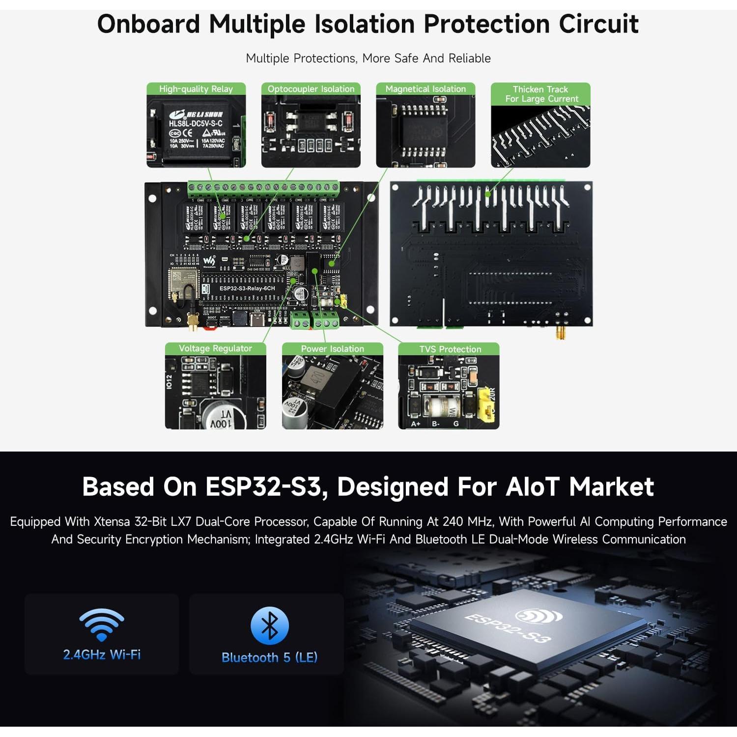 Módulo Relé WiFi 6 Canales Waveshare ESP32-S3 300g