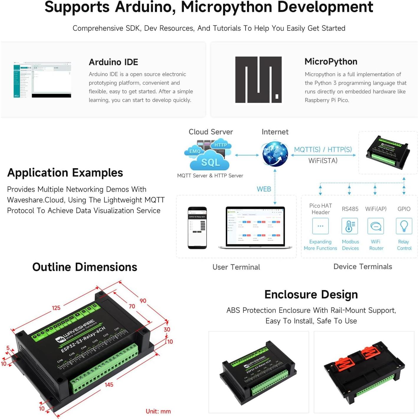 Módulo Relé WiFi 6 Canales Waveshare ESP32-S3 300g