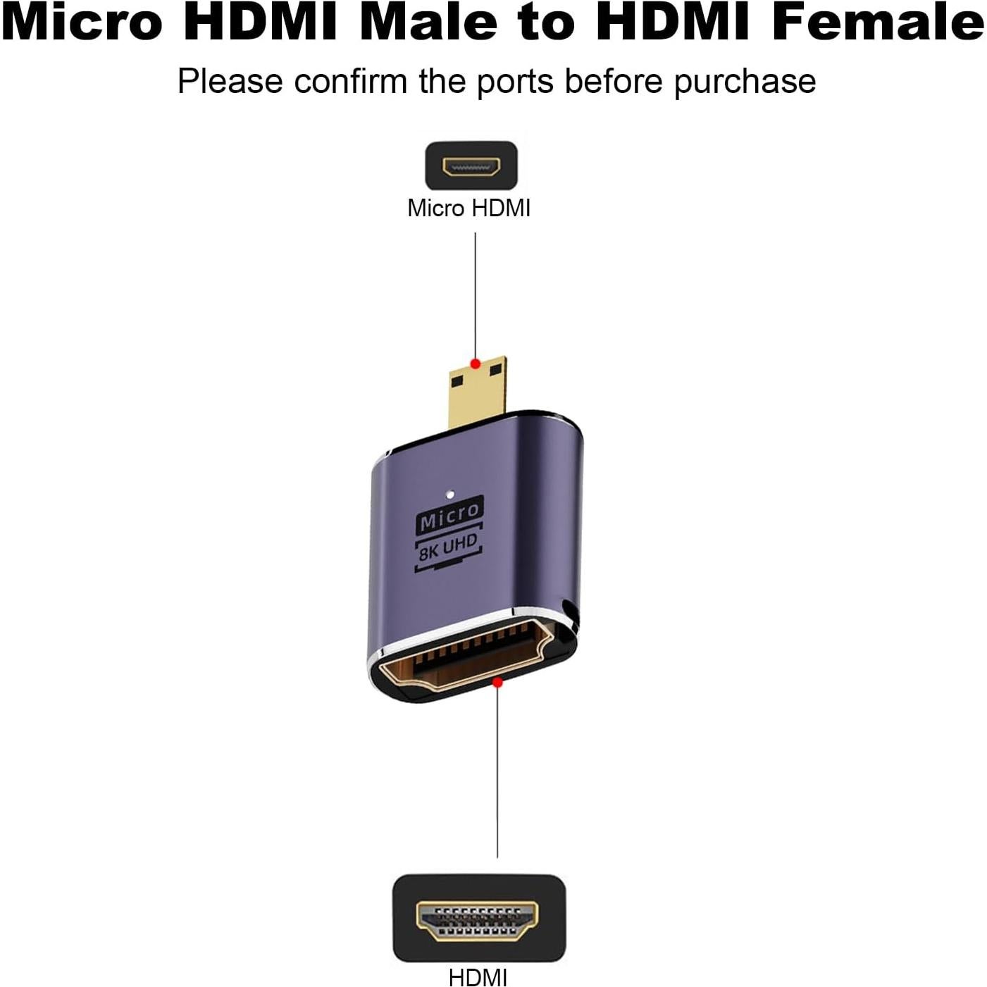 Adaptador Micro HDMI a HDMI AreMe 8K - Paquete de 2